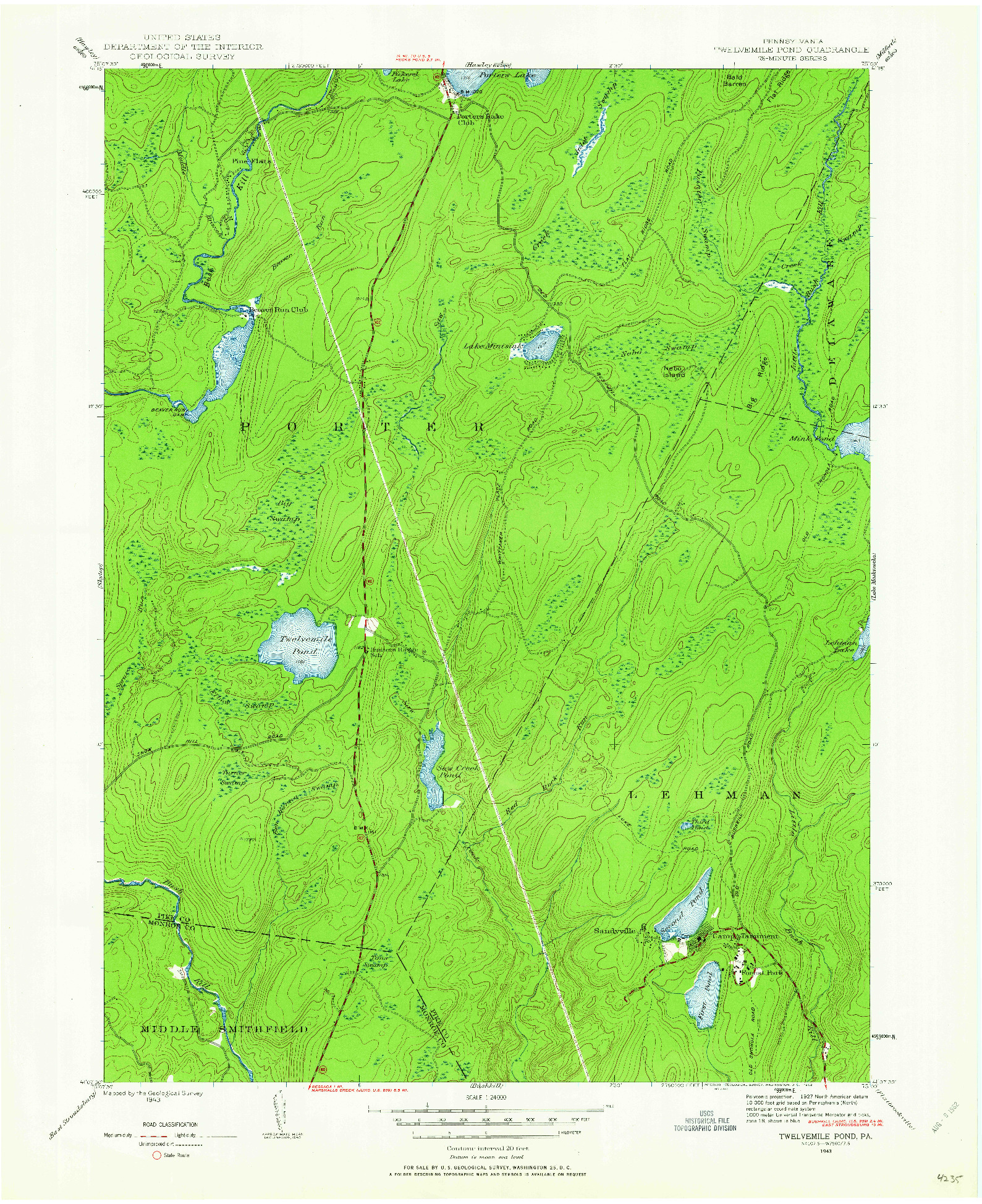 USGS 1:24000-SCALE QUADRANGLE FOR TWELVEMILE POND, PA 1943