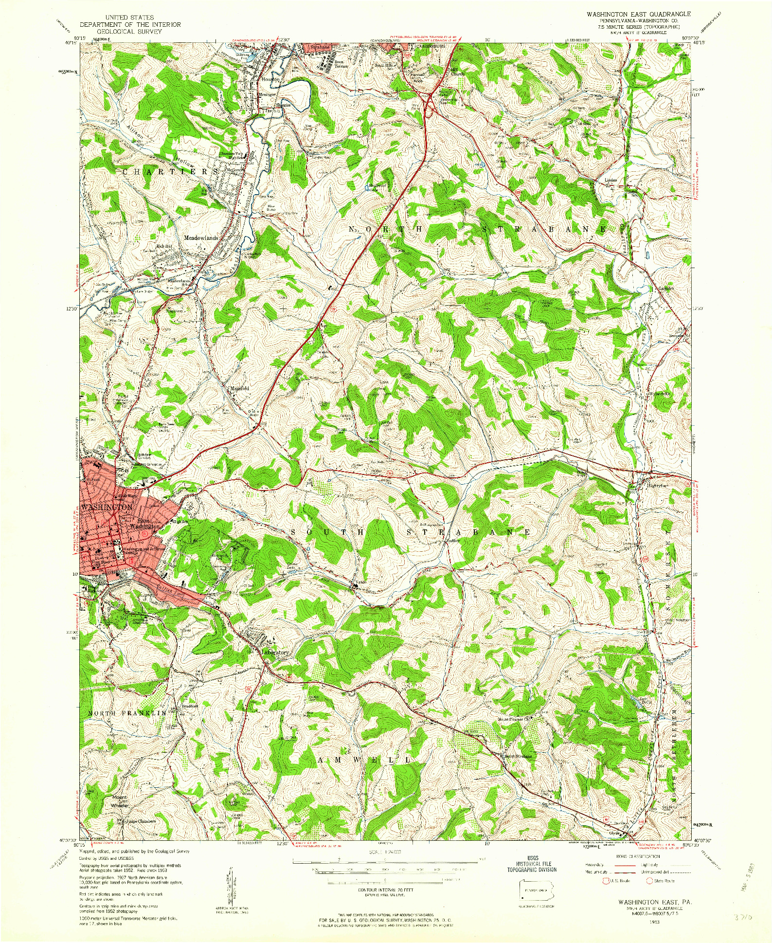 USGS 1:24000-SCALE QUADRANGLE FOR WASHINGTON EAST, PA 1953