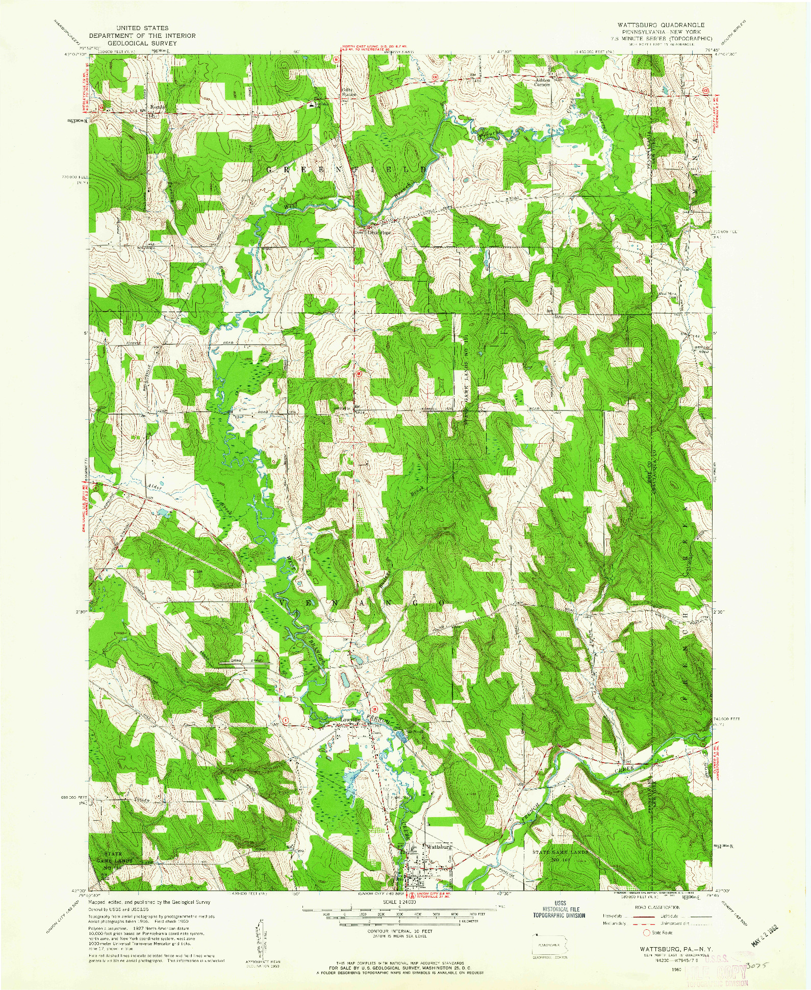 USGS 1:24000-SCALE QUADRANGLE FOR WATTSBURG, PA 1960