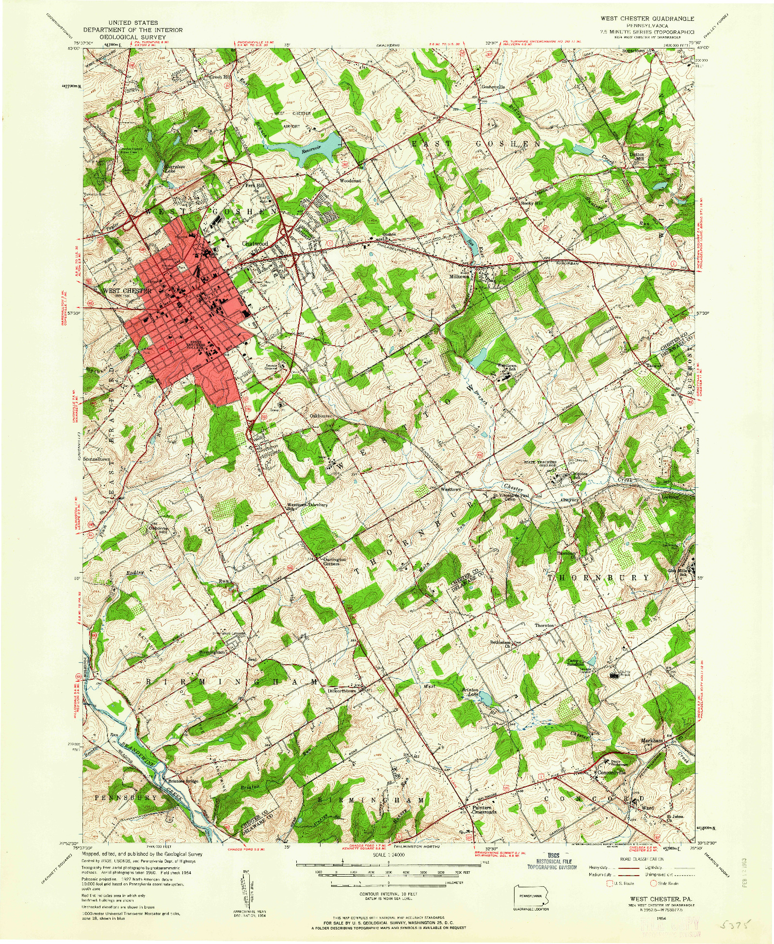 USGS 1:24000-SCALE QUADRANGLE FOR WEST CHESTER, PA 1954