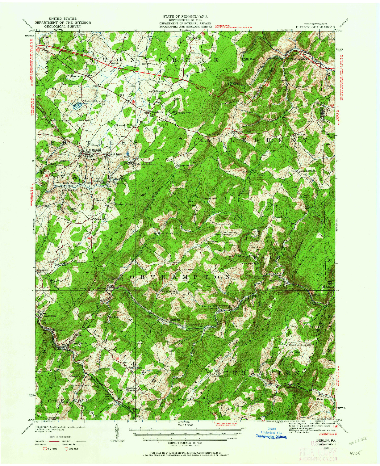 USGS 1:62500-SCALE QUADRANGLE FOR BERLIN, PA 1923