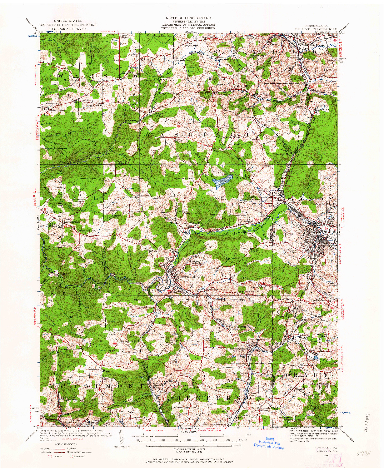 USGS 1:62500-SCALE QUADRANGLE FOR DU BOIS, PA 1922