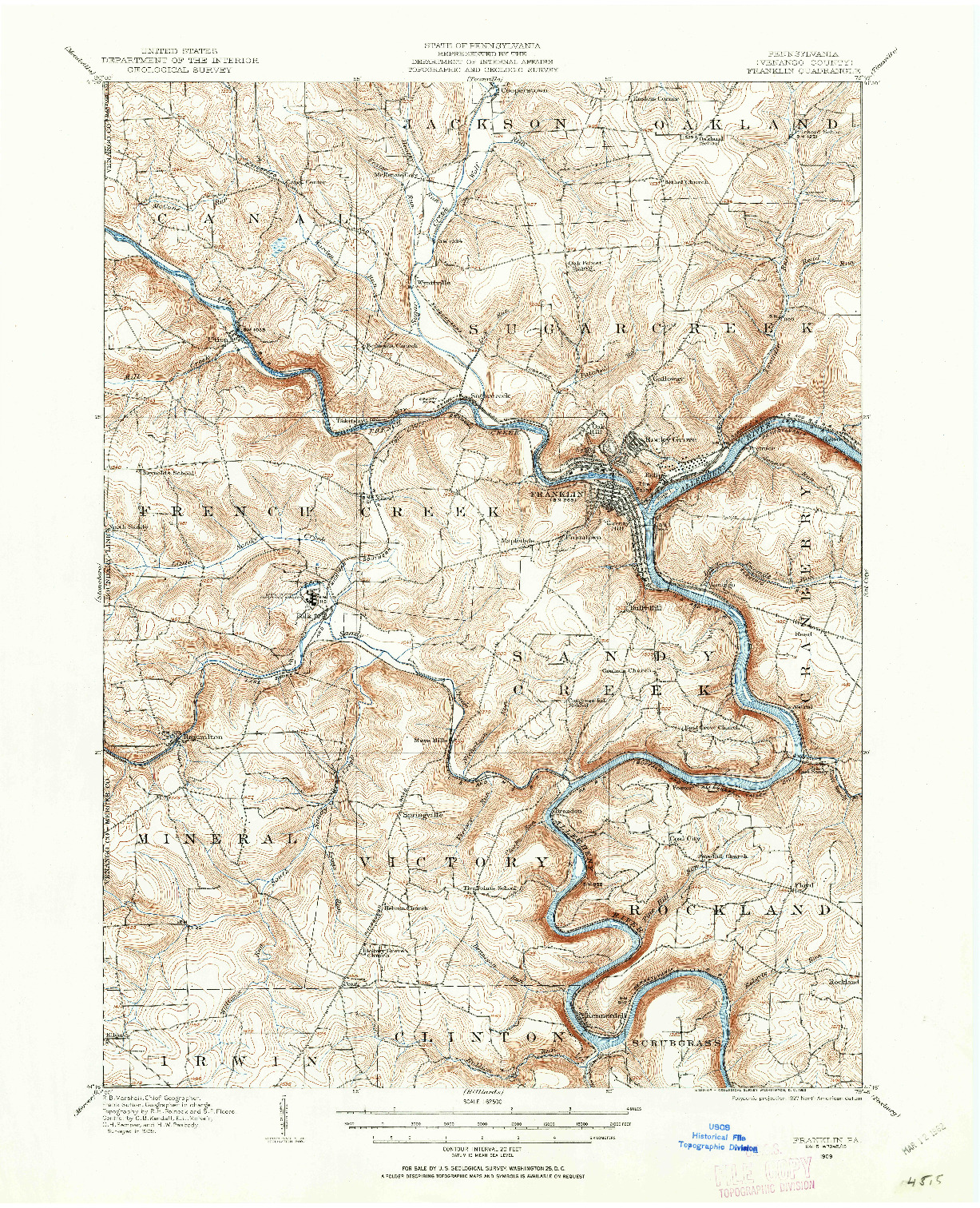 USGS 1:62500-SCALE QUADRANGLE FOR FRANKLIN, PA 1909