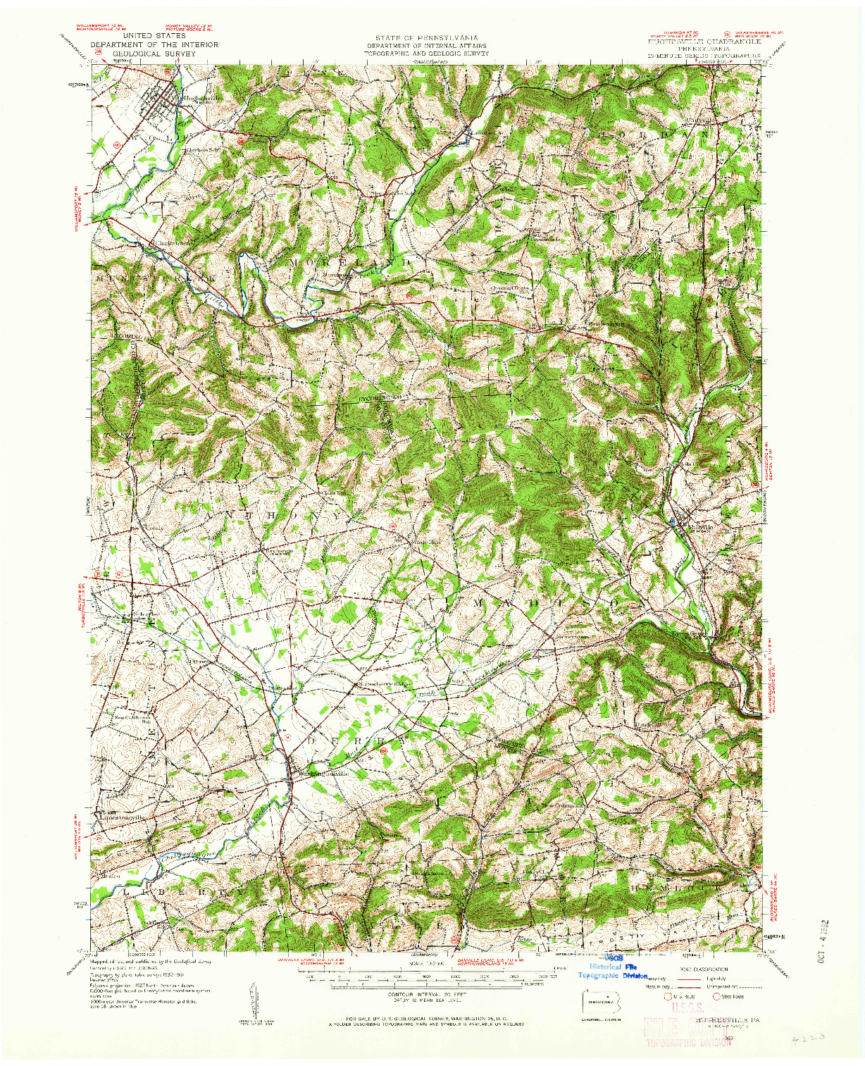 USGS 1:62500-SCALE QUADRANGLE FOR HUGHESVILLE, PA 1953