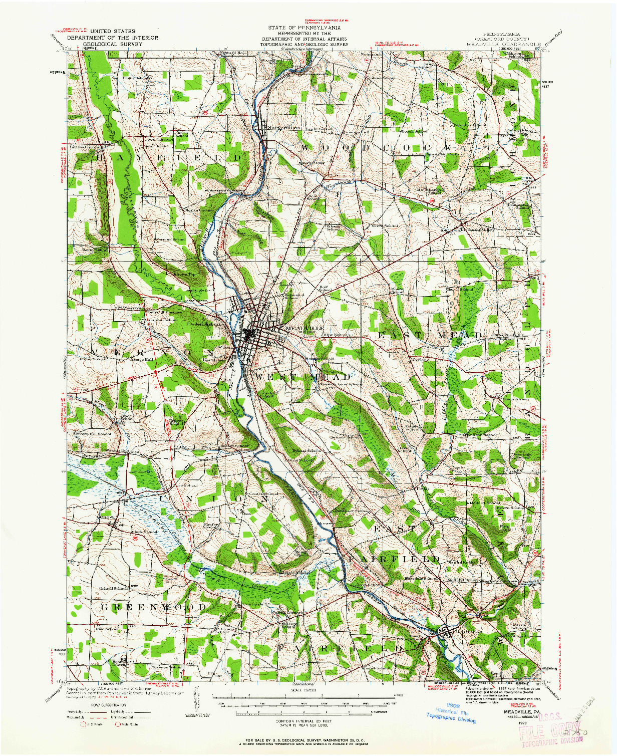 USGS 1:62500-SCALE QUADRANGLE FOR MEADVILLE, PA 1923