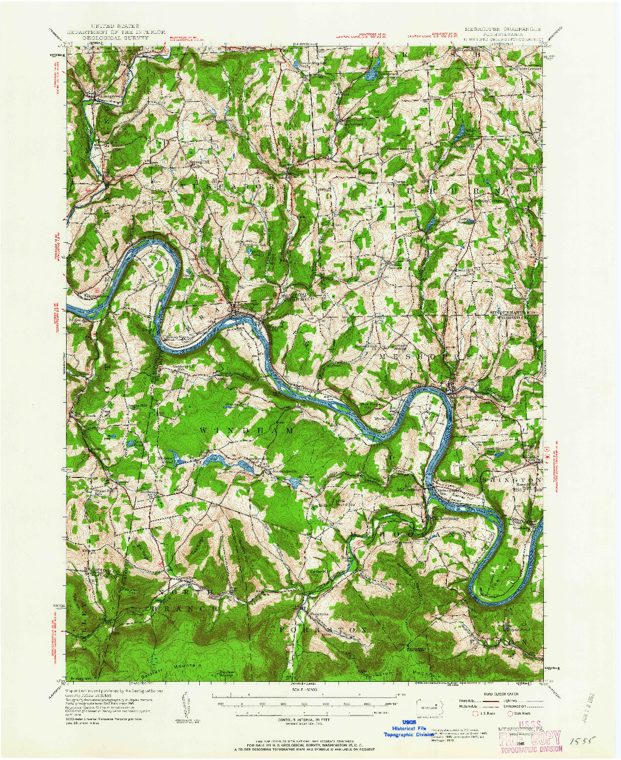 USGS 1:62500-SCALE QUADRANGLE FOR MESHOPPEN, PA 1945