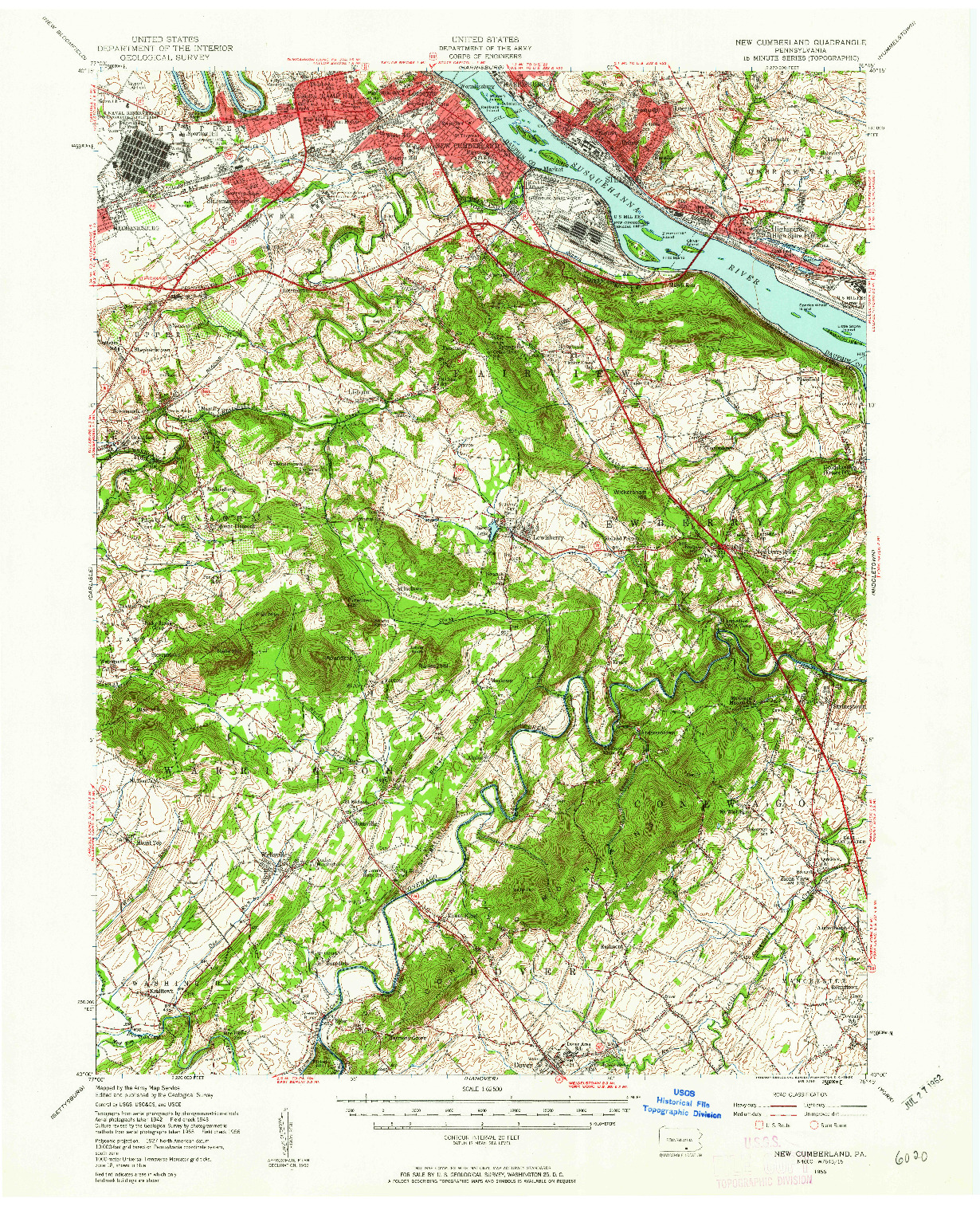 USGS 1:62500-SCALE QUADRANGLE FOR NEW CUMBERLAND, PA 1956