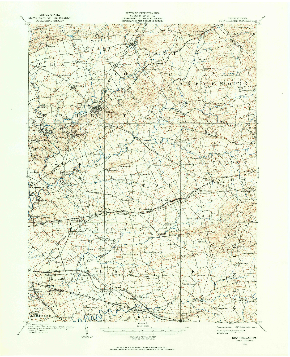 USGS 1:62500-SCALE QUADRANGLE FOR NEW HOLLAND, PA 1906