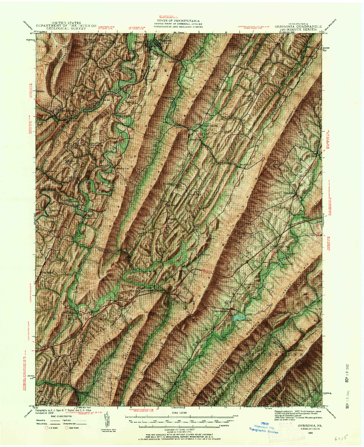 USGS 1:62500-SCALE QUADRANGLE FOR ORBISONIA, PA 1939