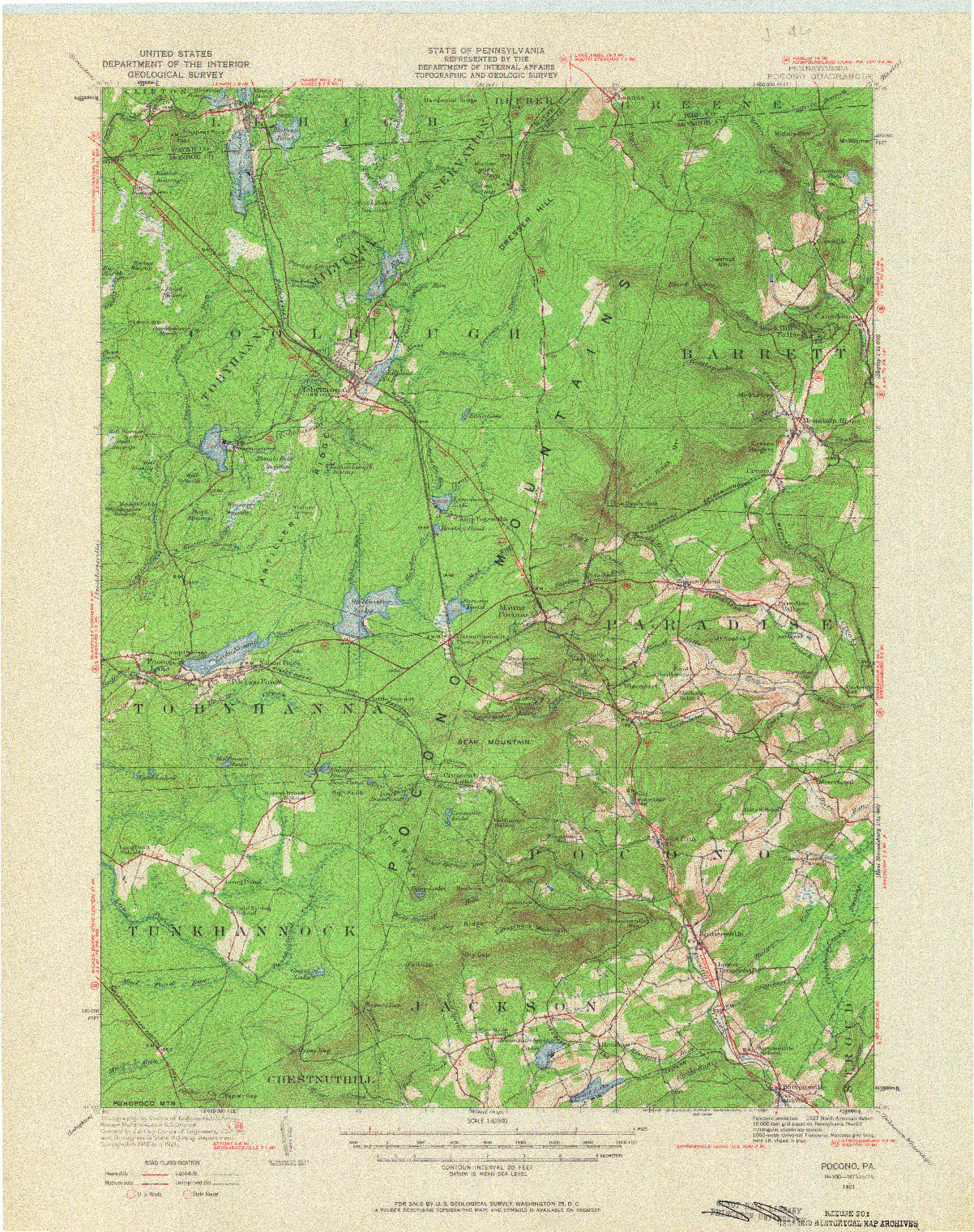 USGS 1:62500-SCALE QUADRANGLE FOR POCONO, PA 1921