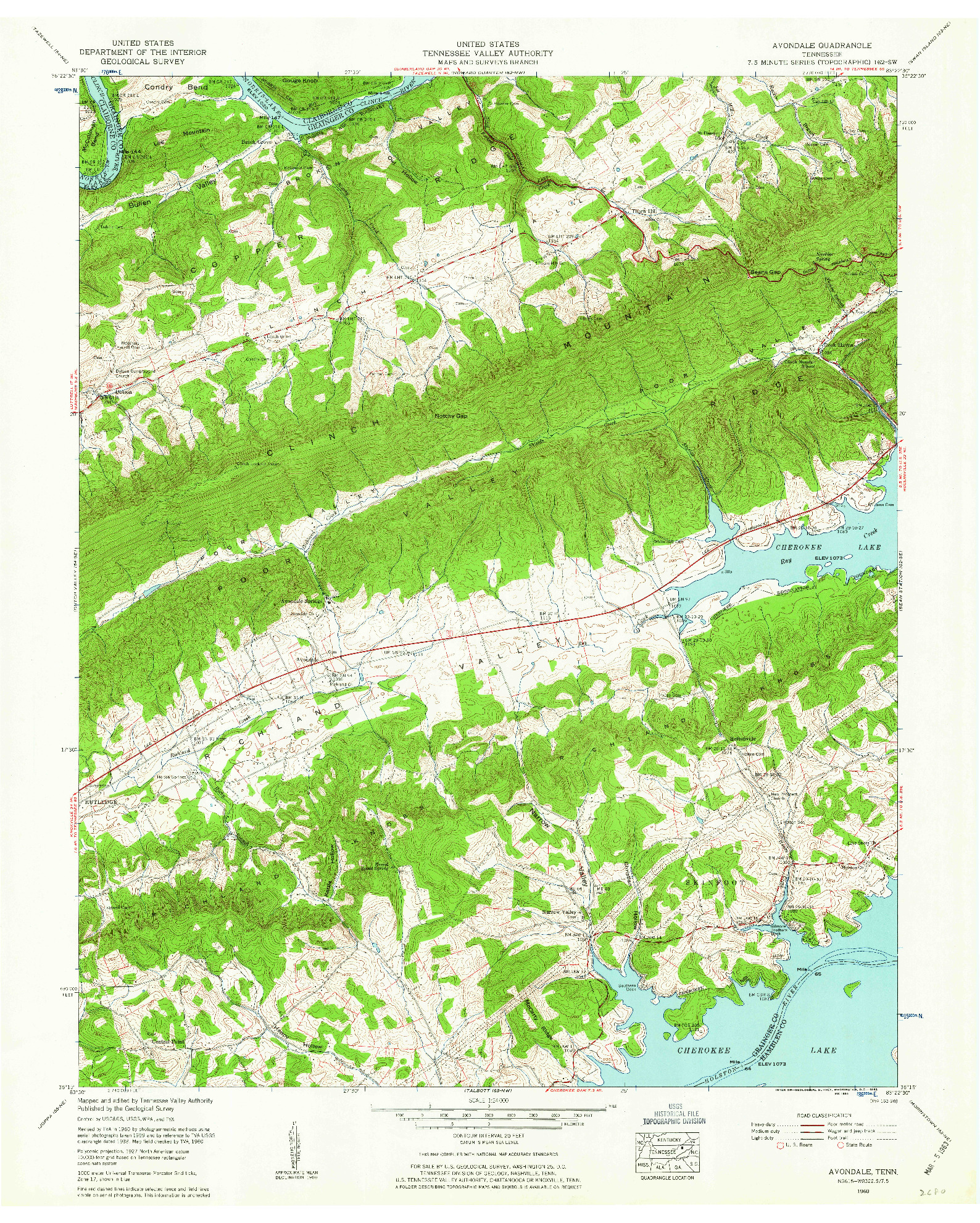 USGS 1:24000-SCALE QUADRANGLE FOR AVONDALE, TN 1960