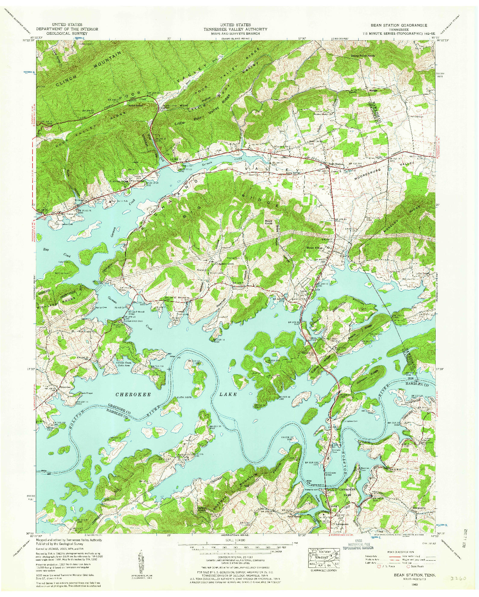 USGS 1:24000-SCALE QUADRANGLE FOR BEAN STATION, TN 1960