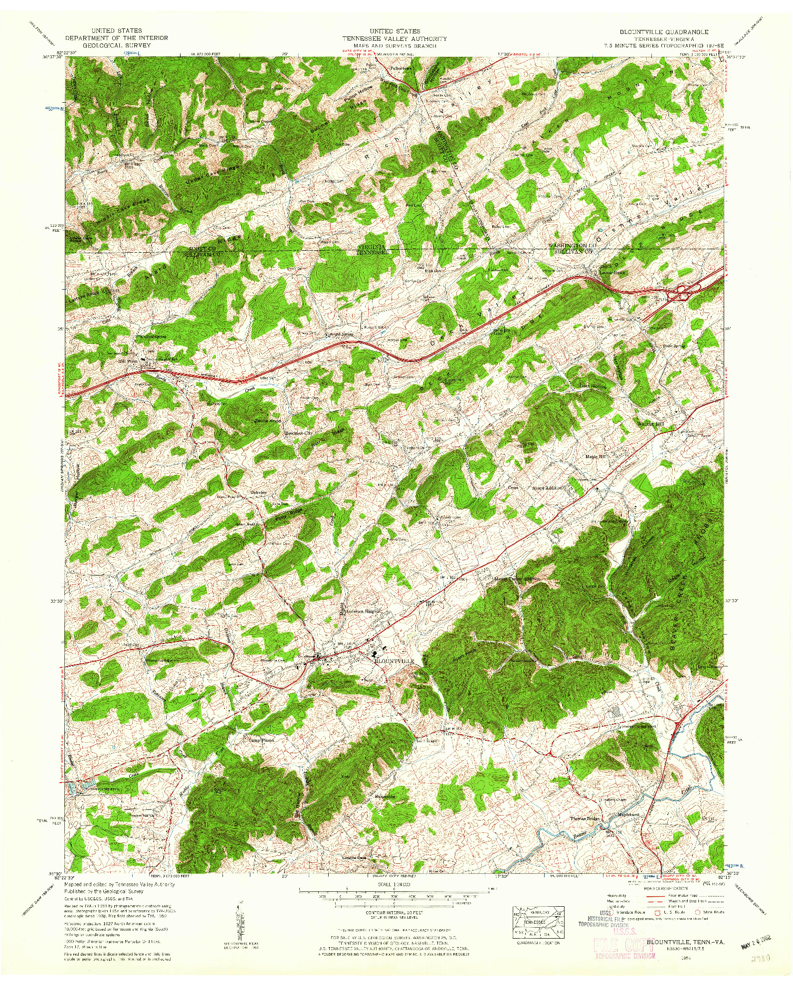 USGS 1:24000-SCALE QUADRANGLE FOR BLOUNTVILLE, TN 1959