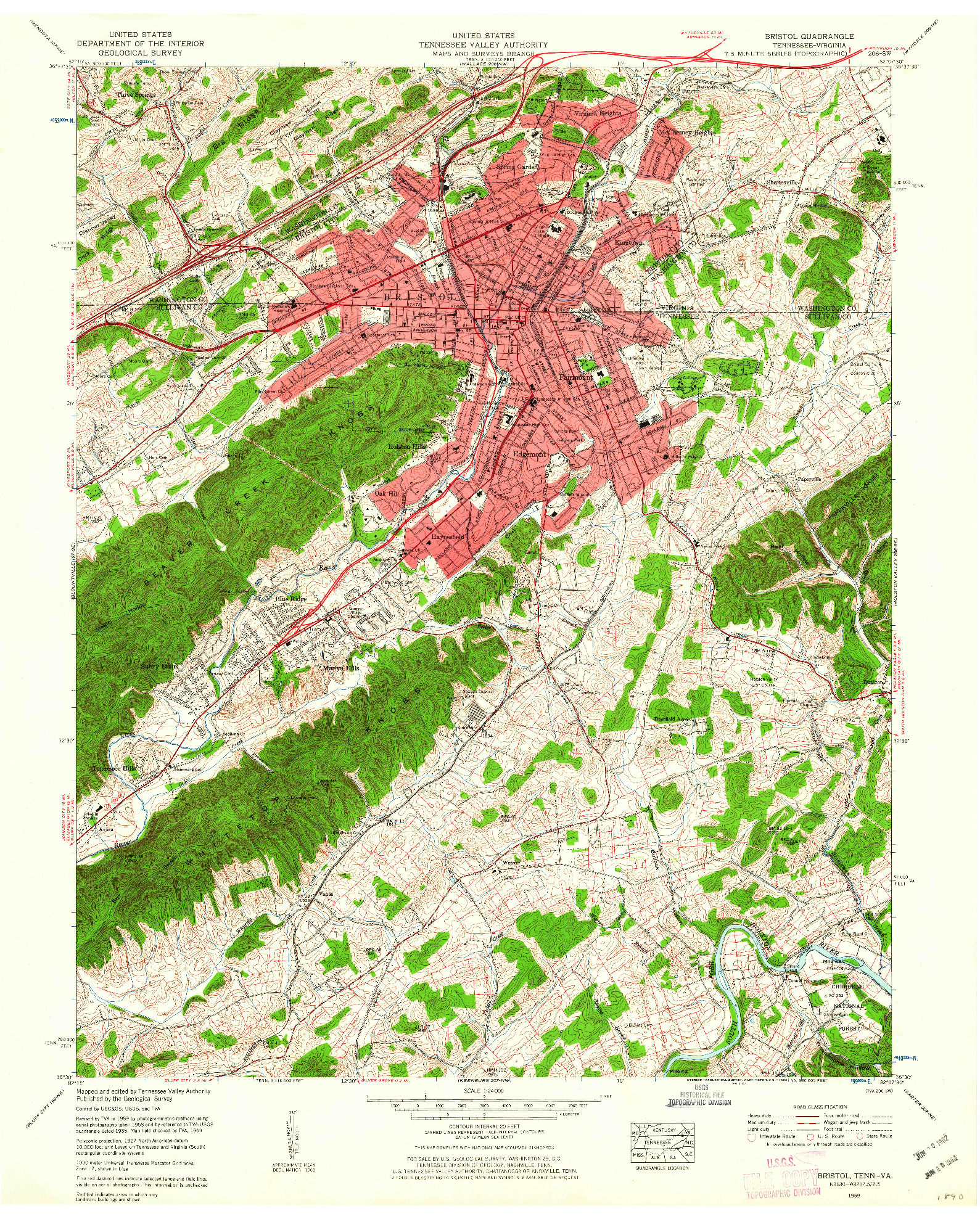 USGS 1:24000-SCALE QUADRANGLE FOR BRISTOL, TN 1959