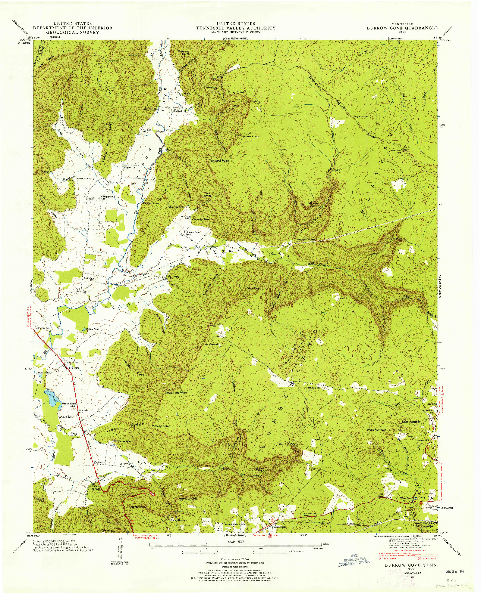 USGS 1:24000-SCALE QUADRANGLE FOR BURROW COVE, TN 1947