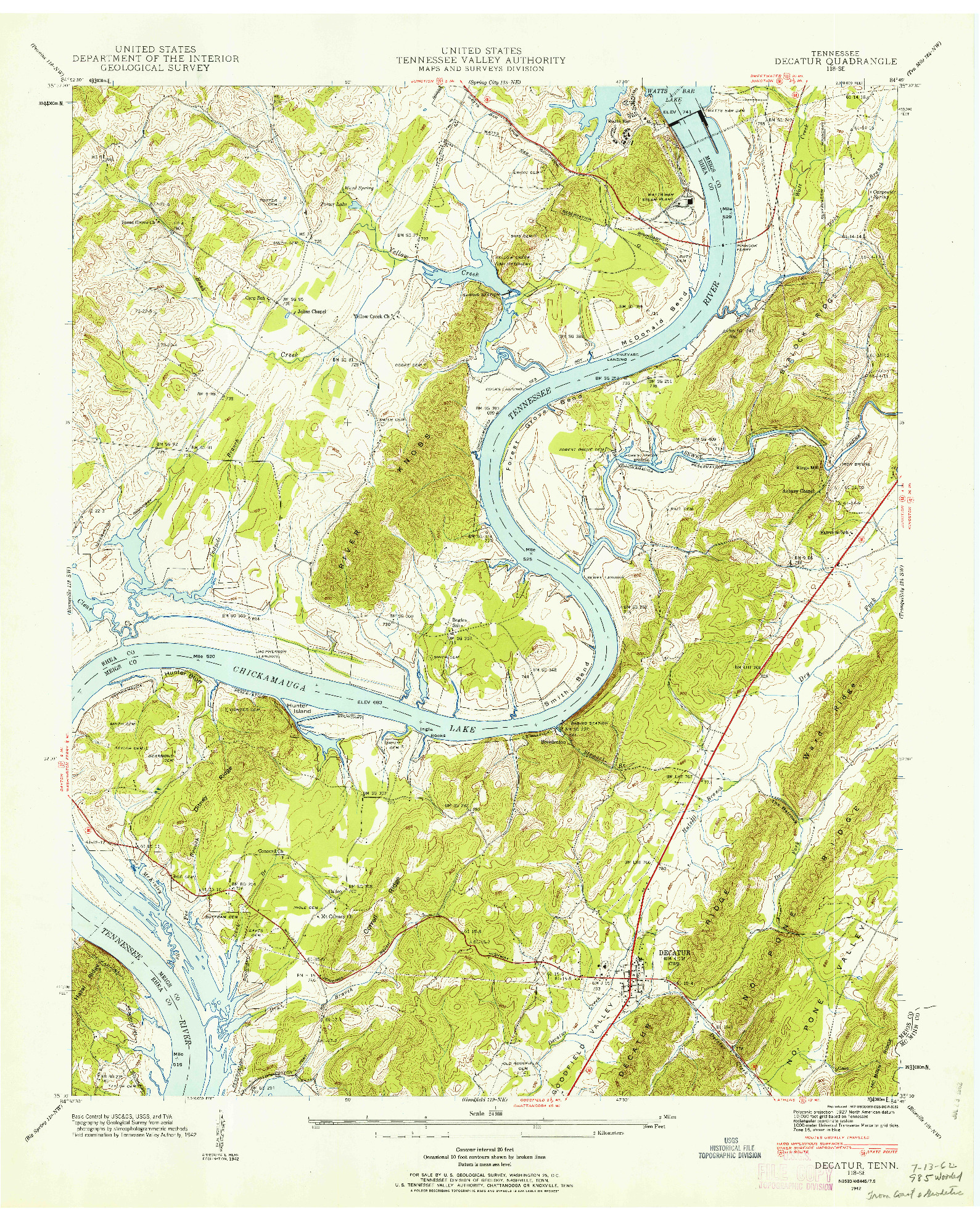 USGS 1:24000-SCALE QUADRANGLE FOR DECATUR, TN 1942