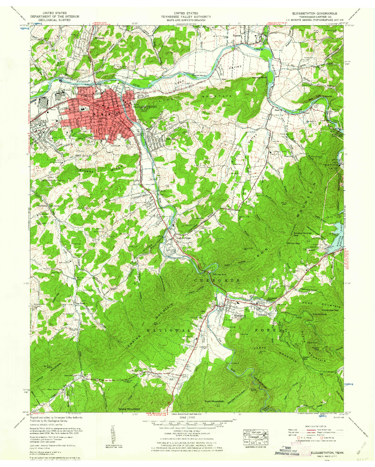 USGS 1:24000-SCALE QUADRANGLE FOR ELIZABETHTON, TN 1959