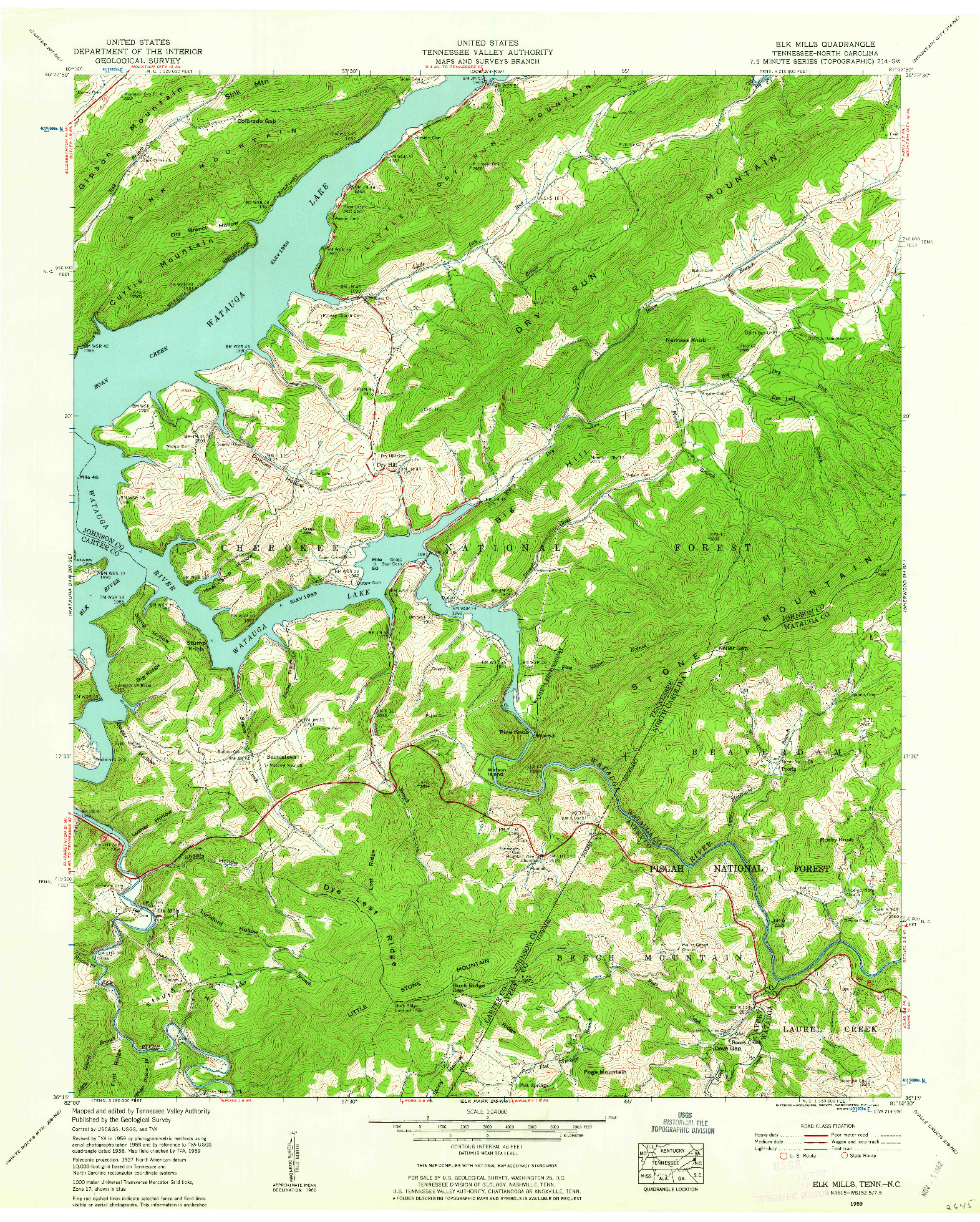 USGS 1:24000-SCALE QUADRANGLE FOR ELK MILLS, TN 1959