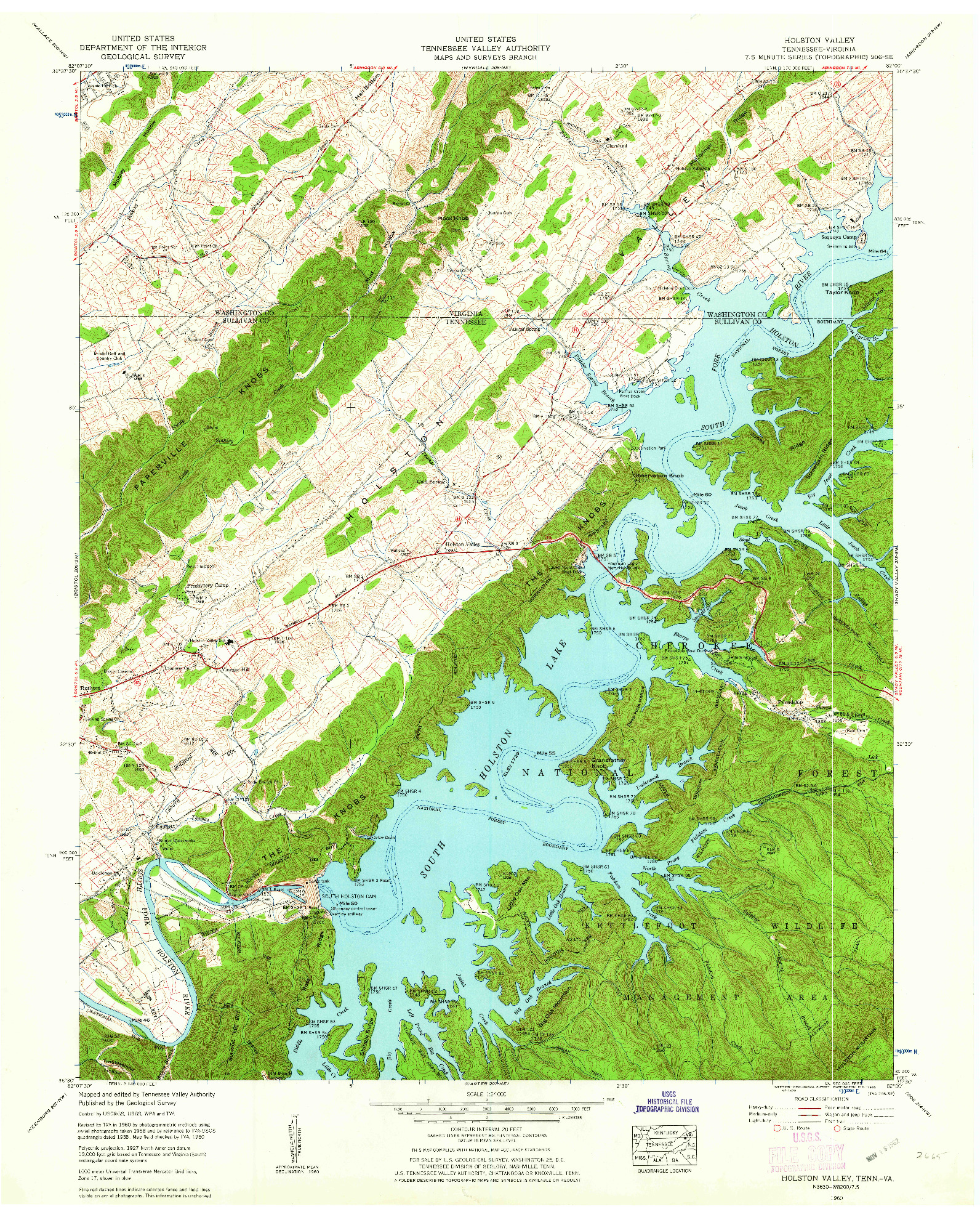 USGS 1:24000-SCALE QUADRANGLE FOR HOLSTON VALLEY, TN 1960