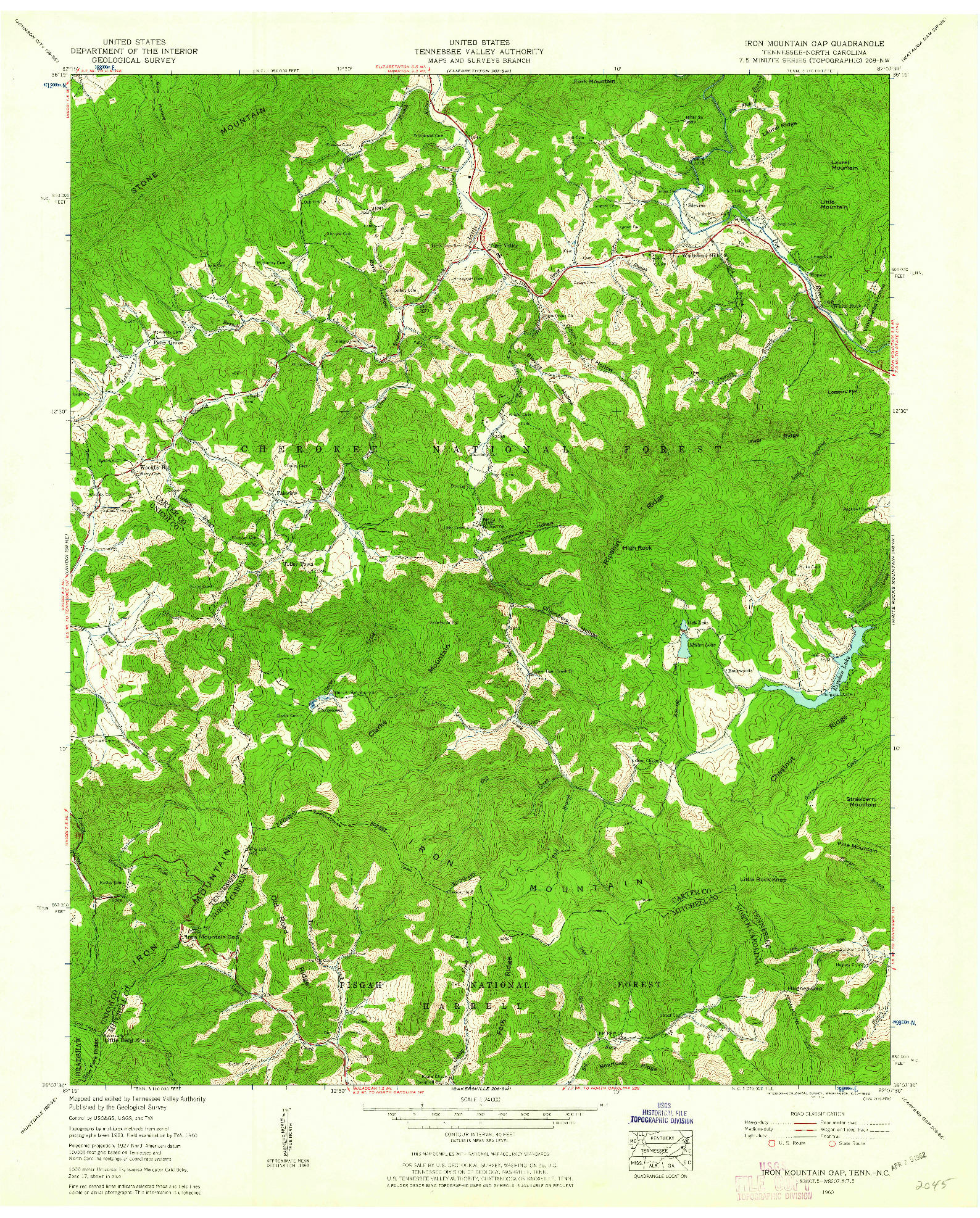 USGS 1:24000-SCALE QUADRANGLE FOR IRON MOUNTAIN GAP, TN 1960