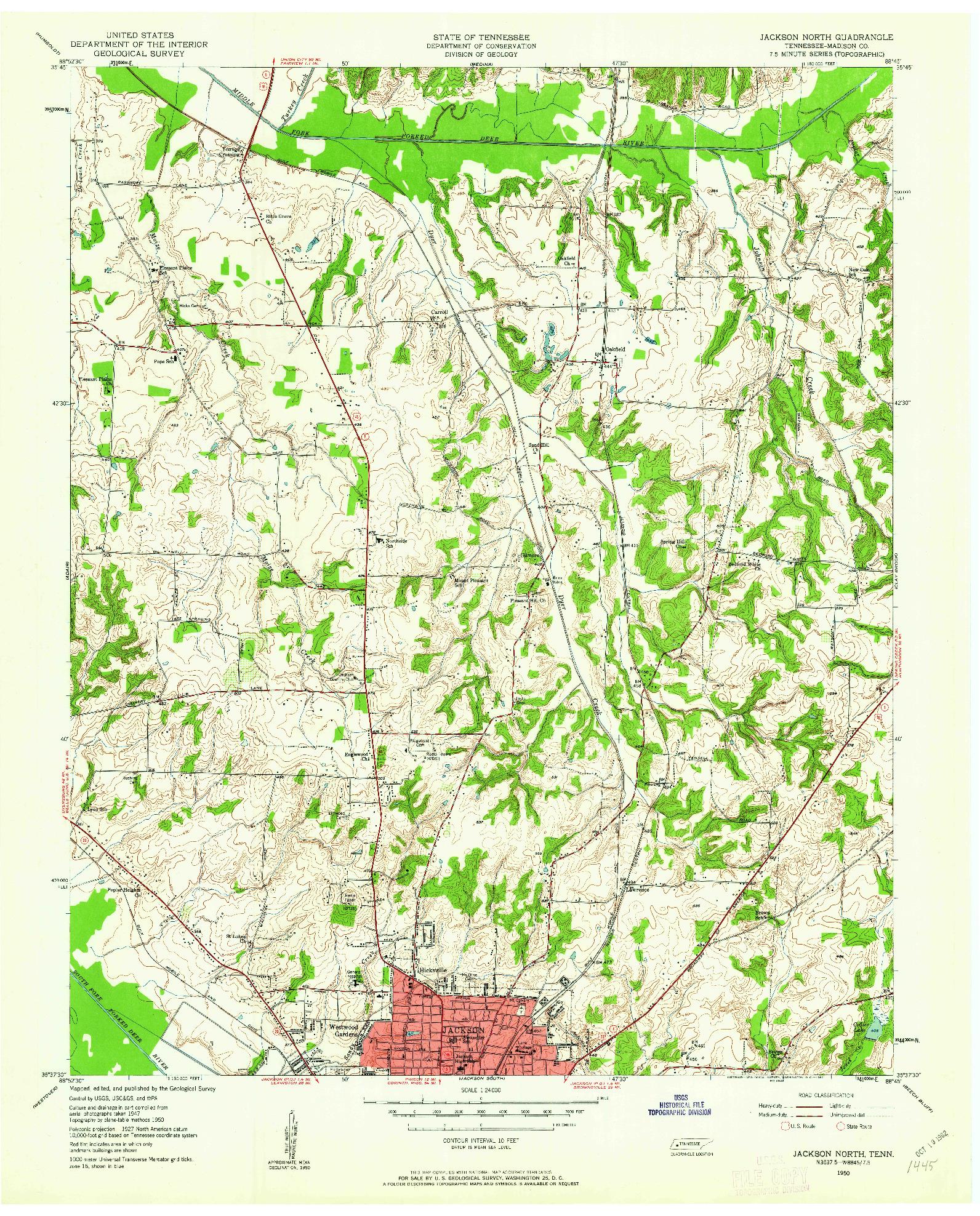 USGS 1:24000-SCALE QUADRANGLE FOR JACKSON NORTH, TN 1950