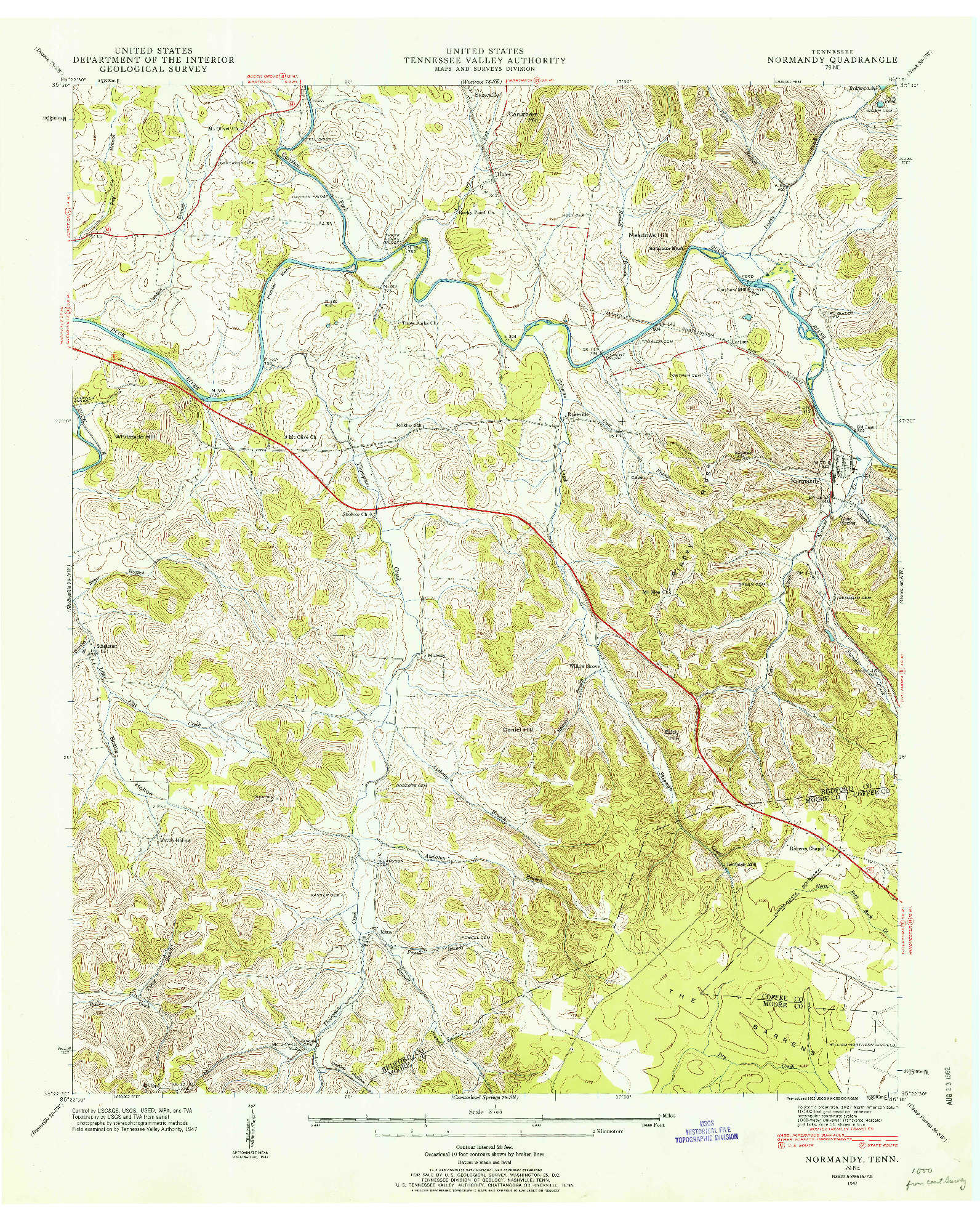 USGS 1:24000-SCALE QUADRANGLE FOR NORMANDY, TN 1947