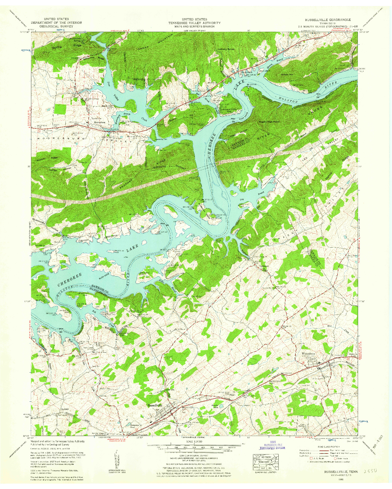 USGS 1:24000-SCALE QUADRANGLE FOR RUSSELLVILLE, TN 1961