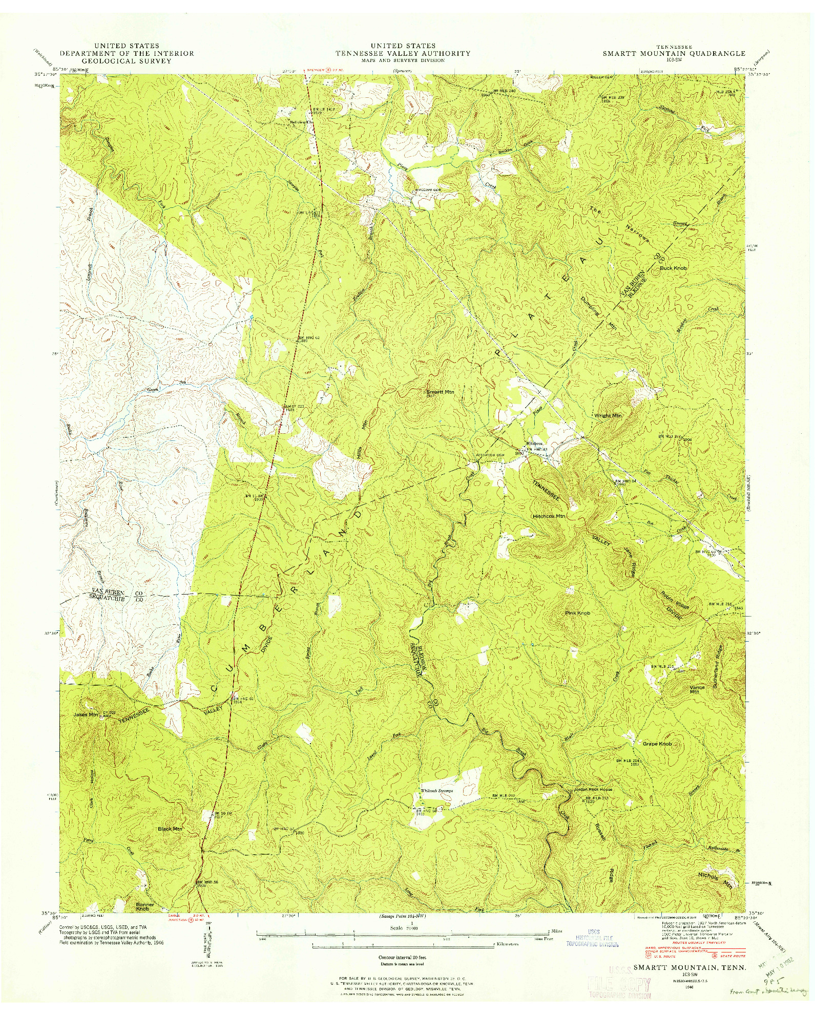 USGS 1:24000-SCALE QUADRANGLE FOR SMARTT MOUNTAIN, TN 1946