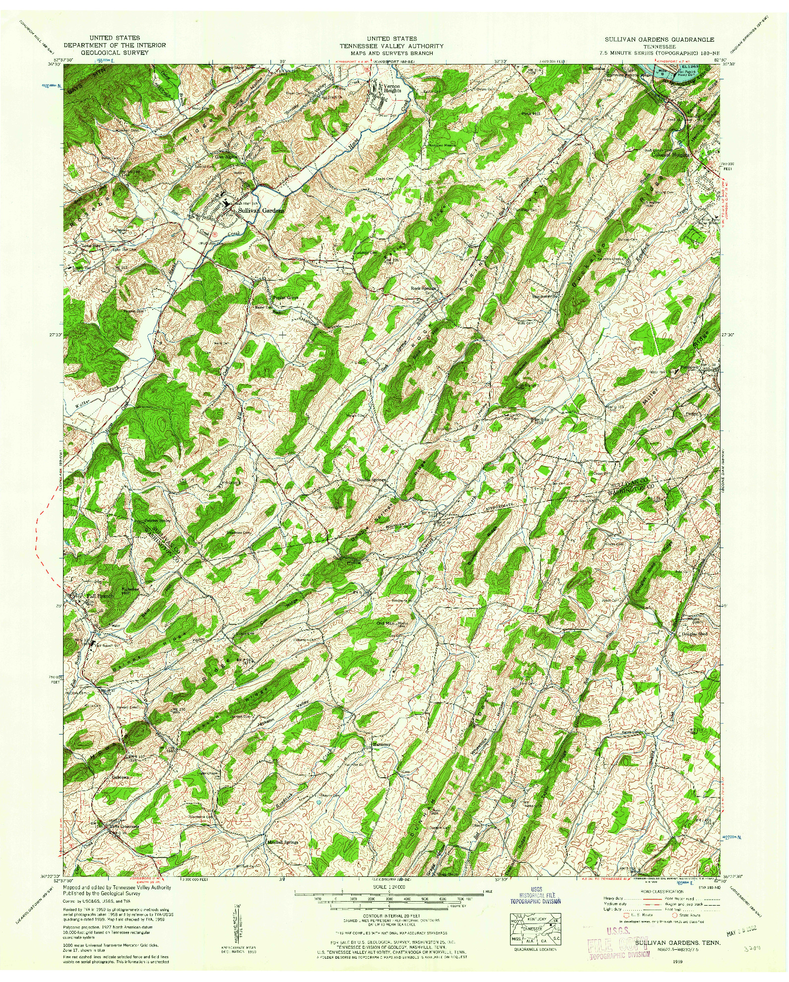 USGS 1:24000-SCALE QUADRANGLE FOR SULLIVAN GARDENS, TN 1959