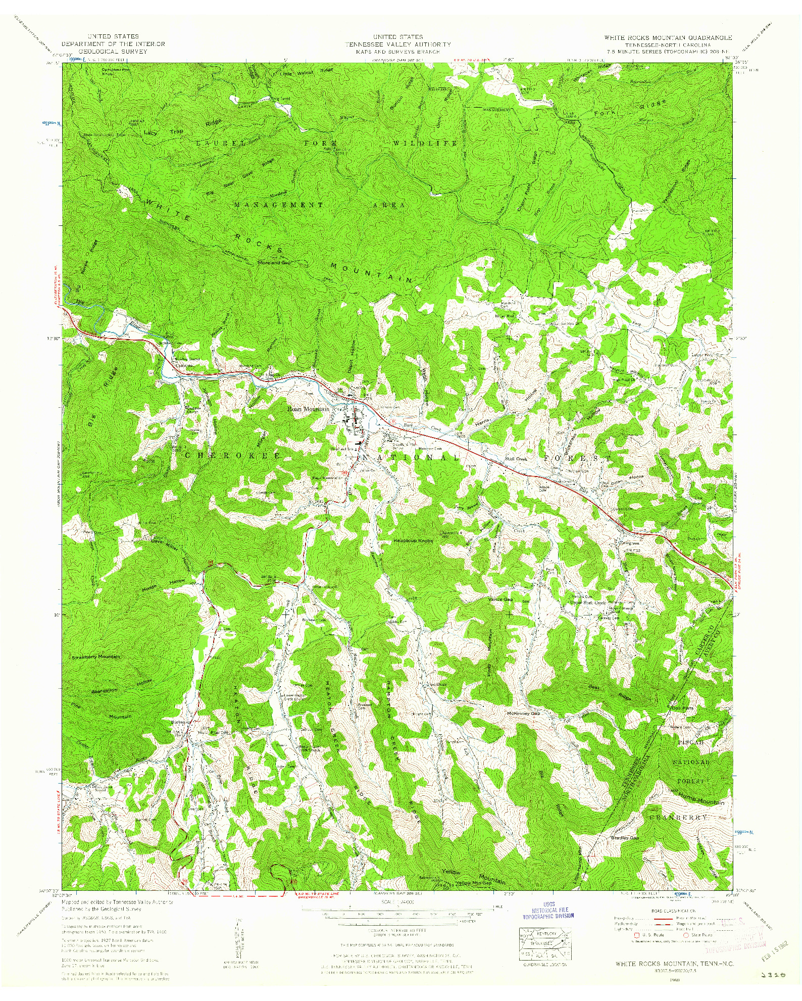 USGS 1:24000-SCALE QUADRANGLE FOR WHITE ROCKS MOUNTAIN, TN 1960