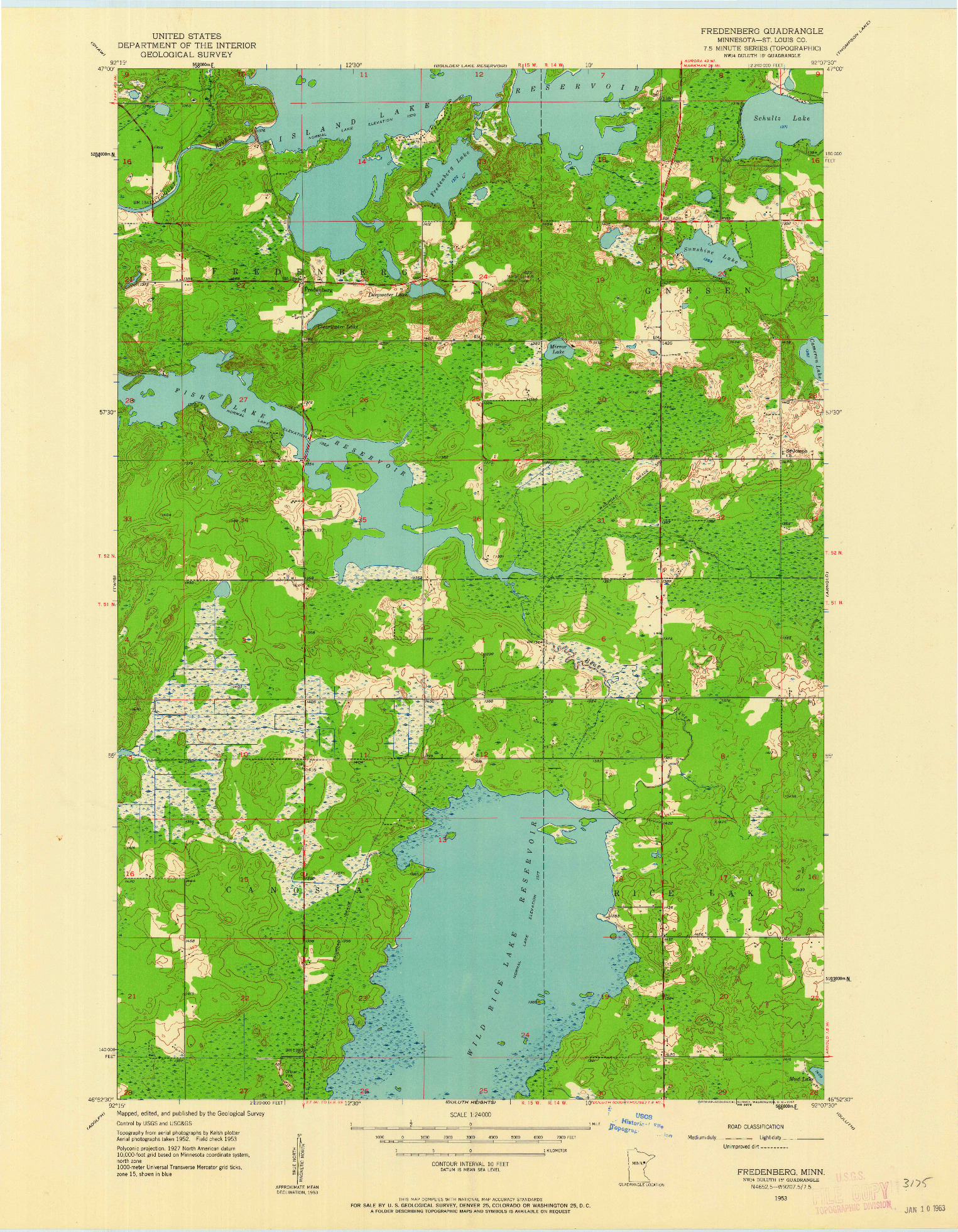 USGS 1:24000-SCALE QUADRANGLE FOR FREDENBERG, MN 1953