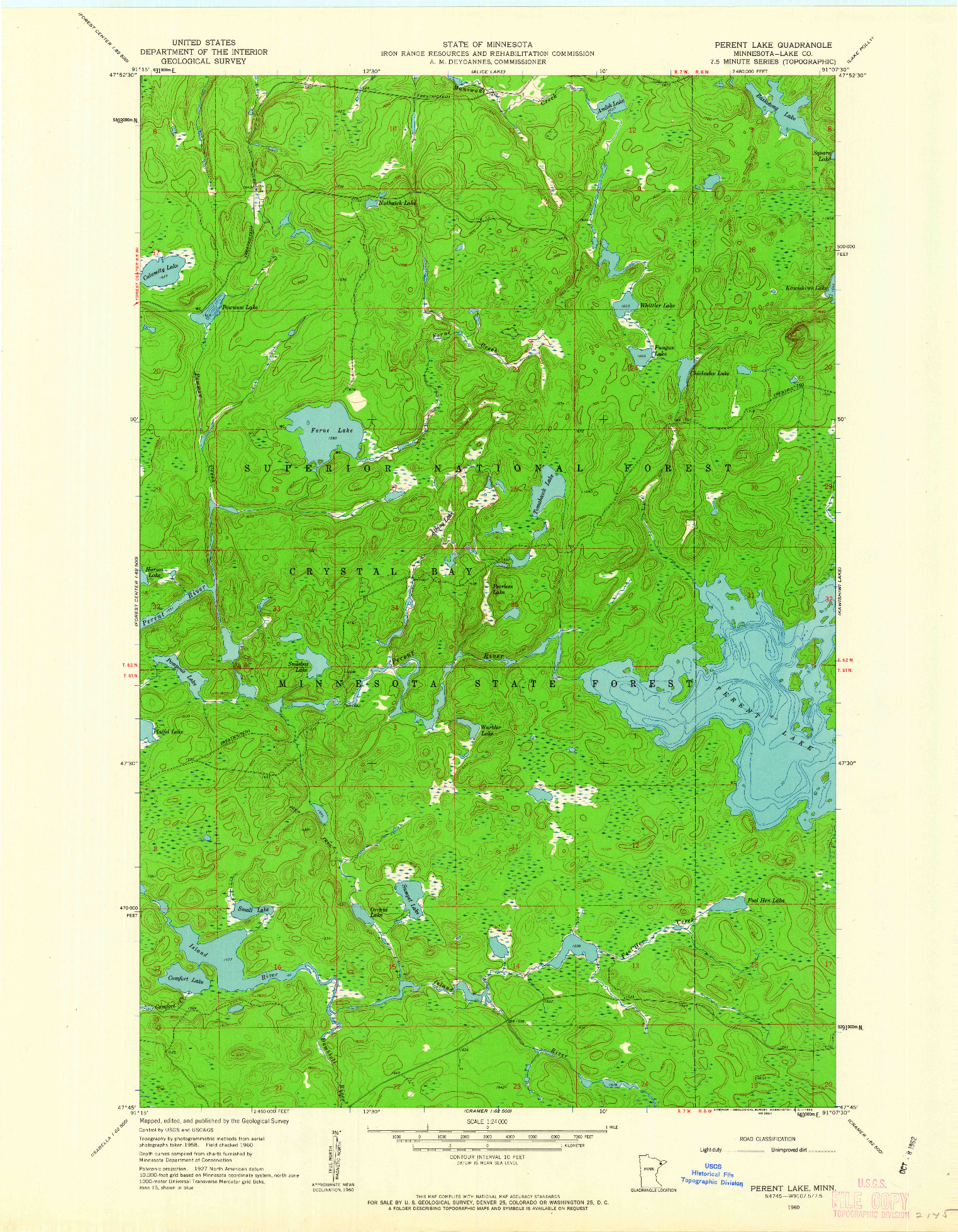 USGS 1:24000-SCALE QUADRANGLE FOR PERENT LAKE, MN 1960
