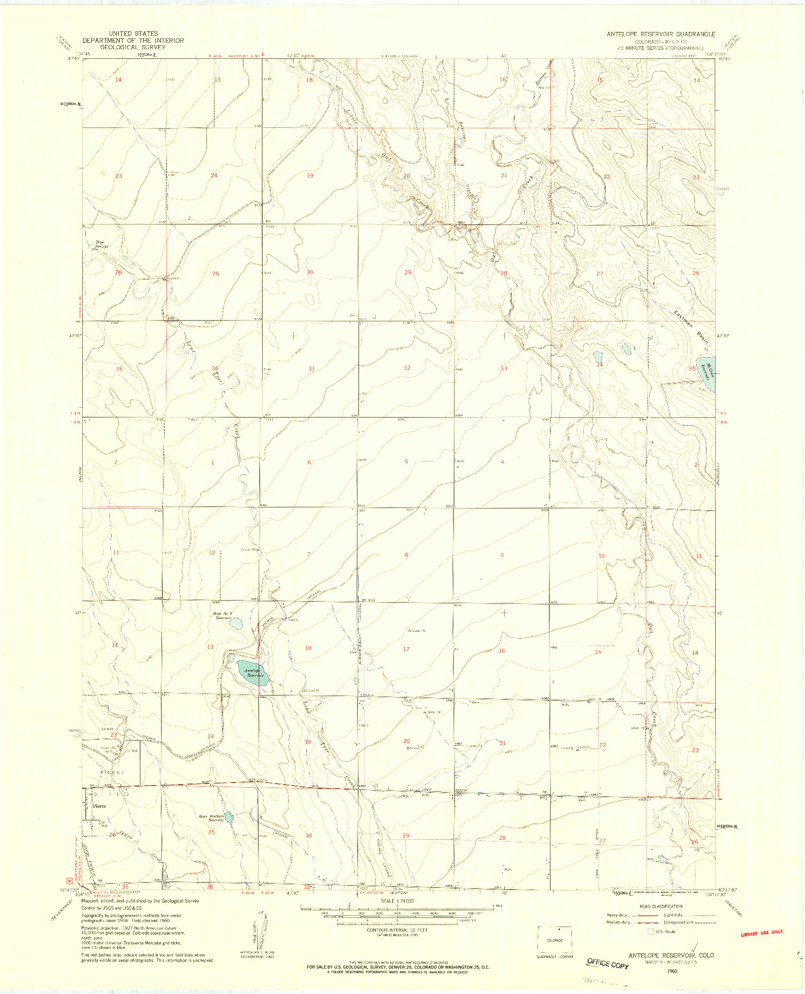 USGS 1:24000-SCALE QUADRANGLE FOR ANTELOPE RESERVOIR, CO 1960