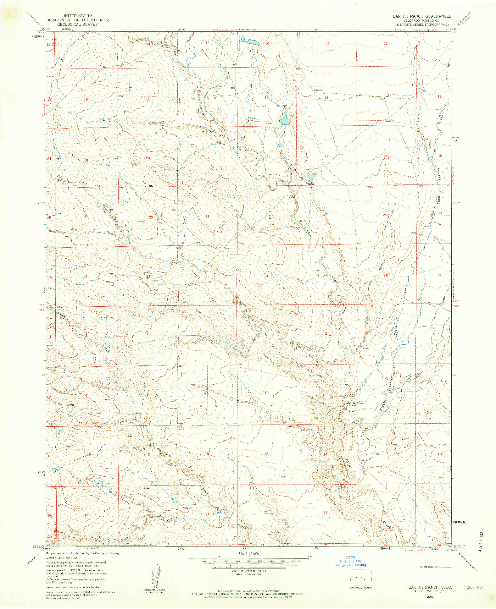 USGS 1:24000-SCALE QUADRANGLE FOR BAR J H RANCH, CO 1960