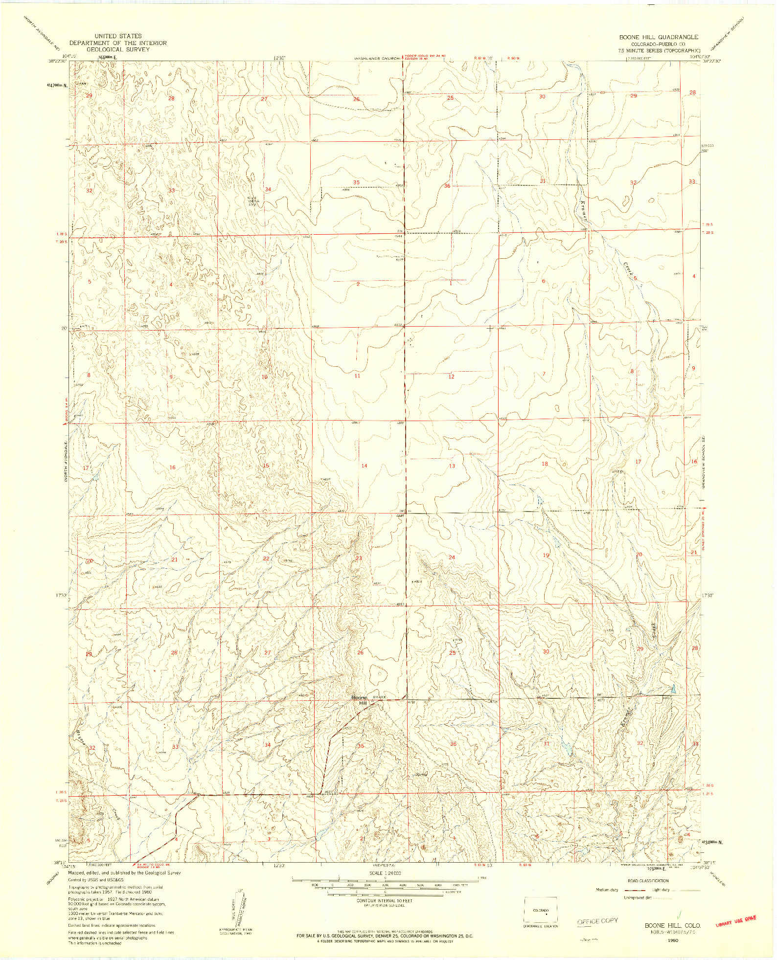 USGS 1:24000-SCALE QUADRANGLE FOR BOONE HILL, CO 1960