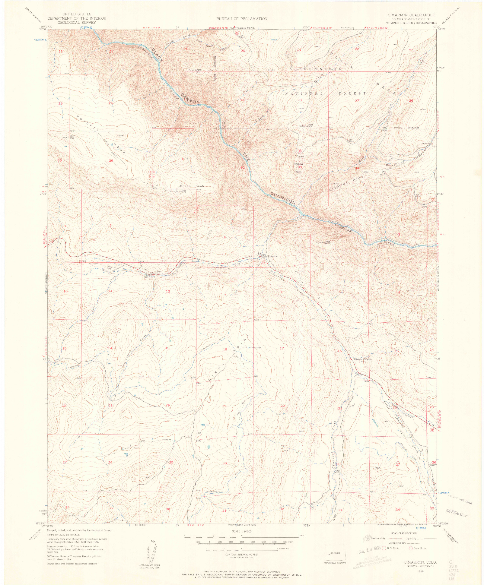 USGS 1:24000-SCALE QUADRANGLE FOR CIMARRON, CO 1956