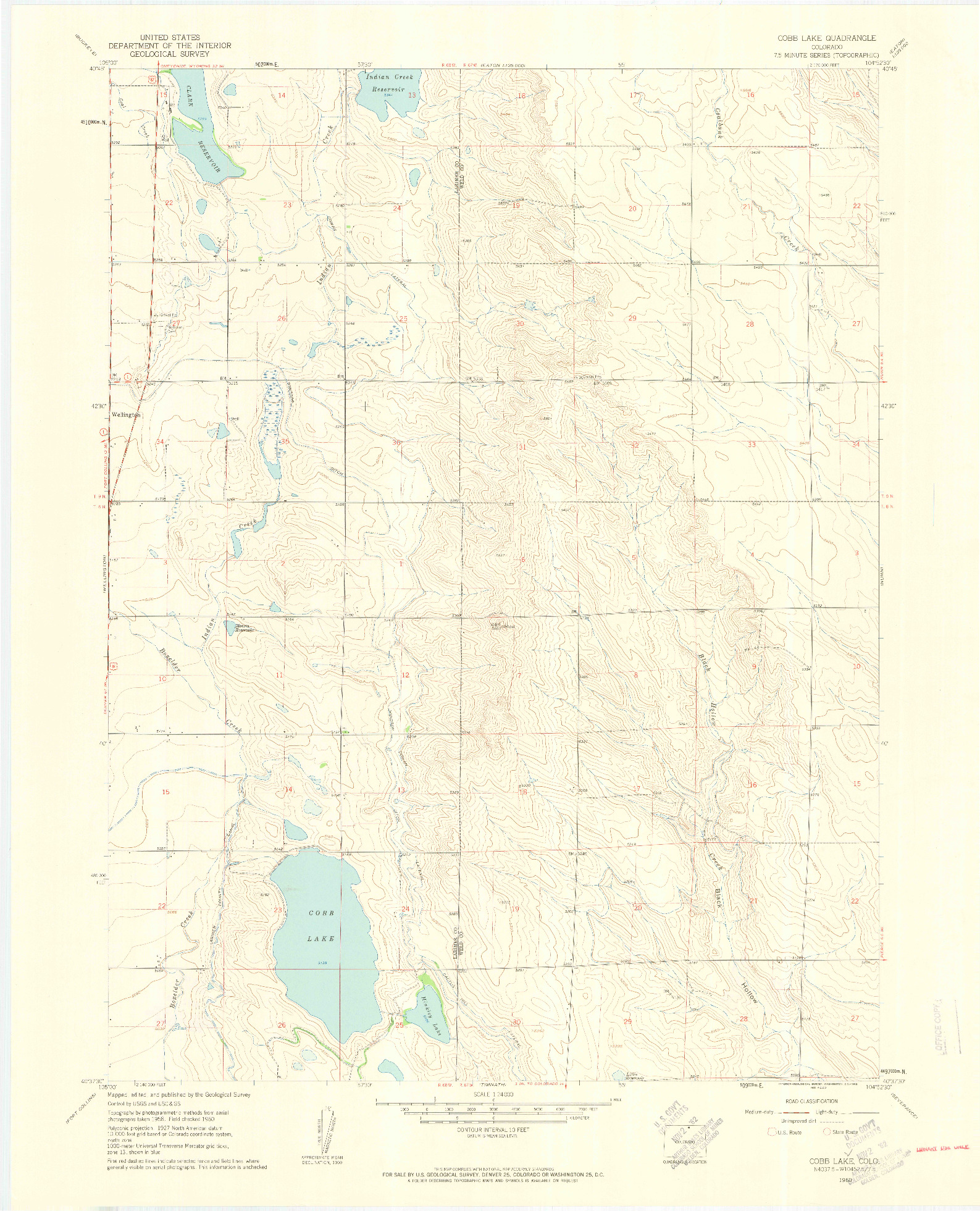USGS 1:24000-SCALE QUADRANGLE FOR COBB LAKE, CO 1960