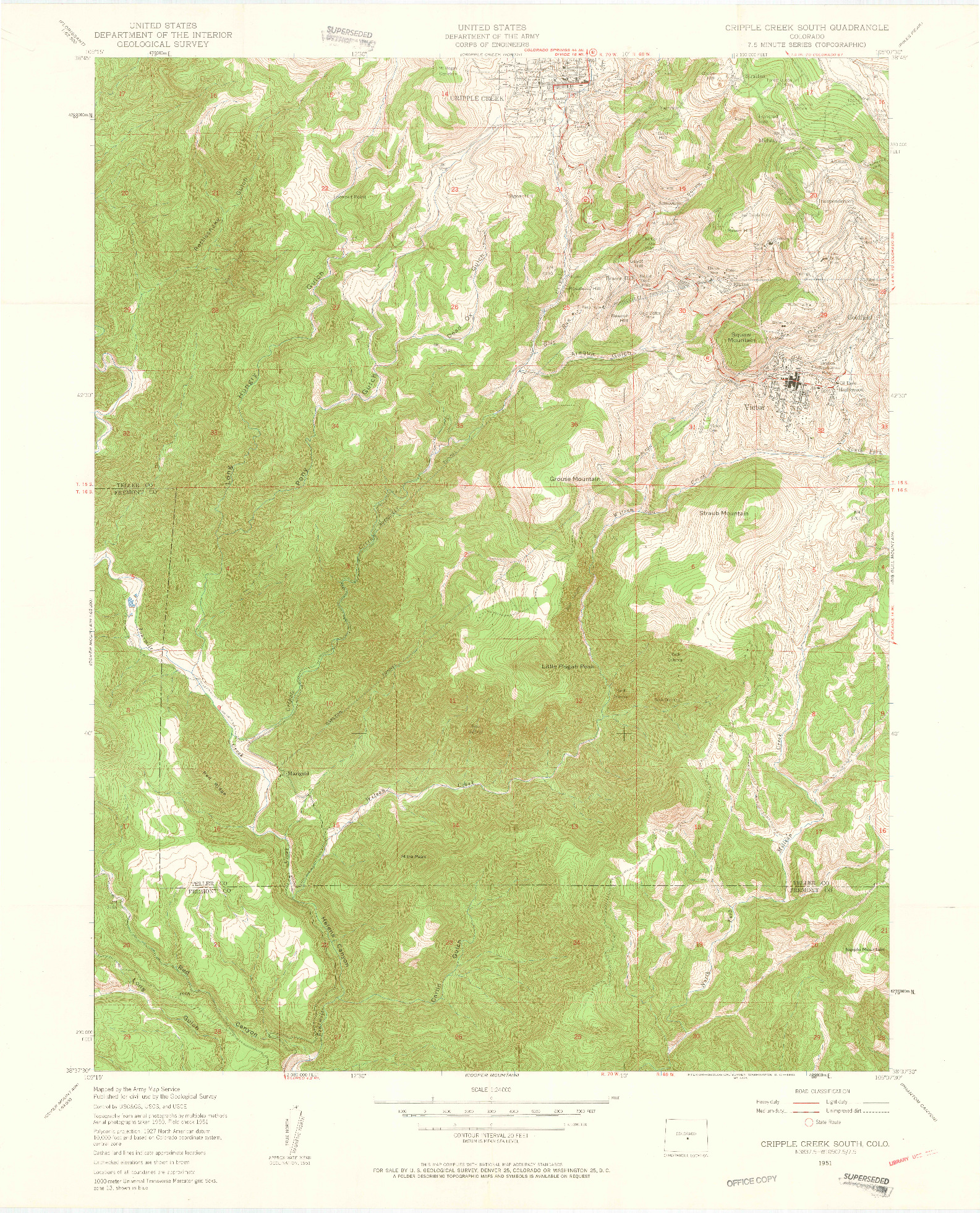 USGS 1:24000-SCALE QUADRANGLE FOR CRIPPLE CREEK SOUTH, CO 1951