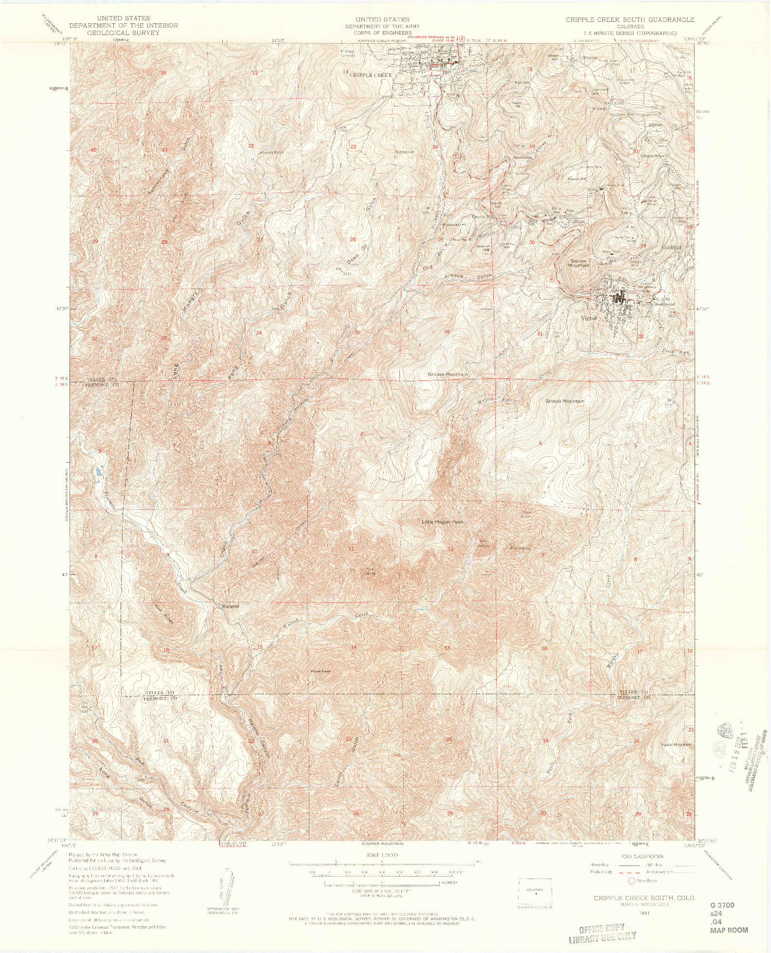 USGS 1:24000-SCALE QUADRANGLE FOR CRIPPLE CREEK SOUTH, CO 1951