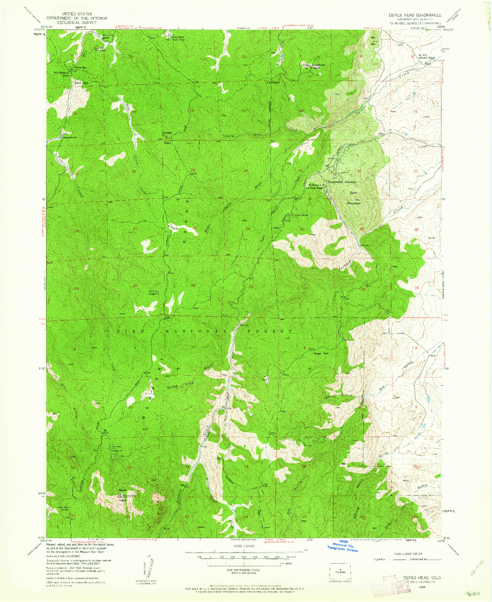 USGS 1:24000-SCALE QUADRANGLE FOR DEVILS HEAD, CO 1954