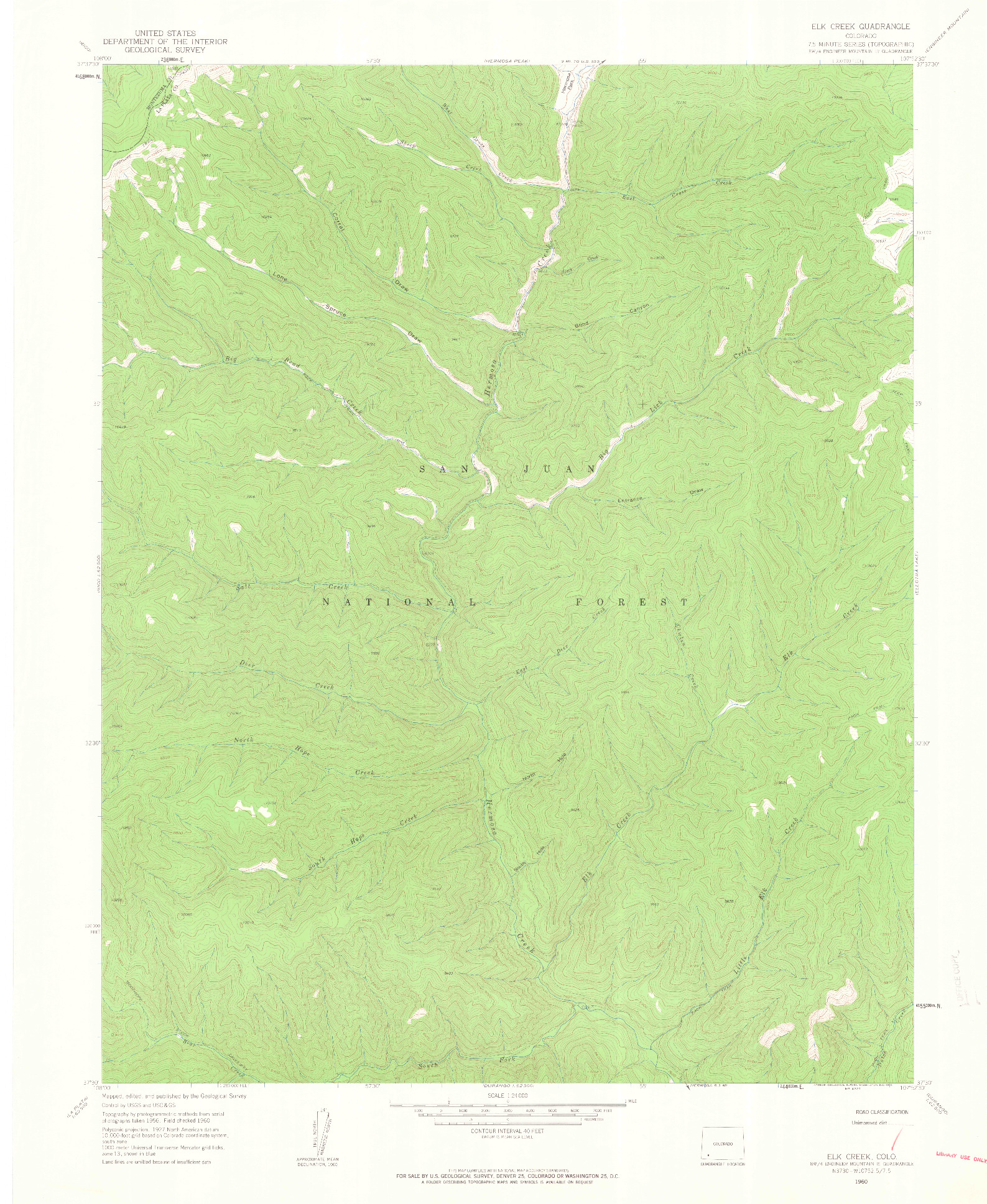 USGS 1:24000-SCALE QUADRANGLE FOR ELK CREEK, CO 1960