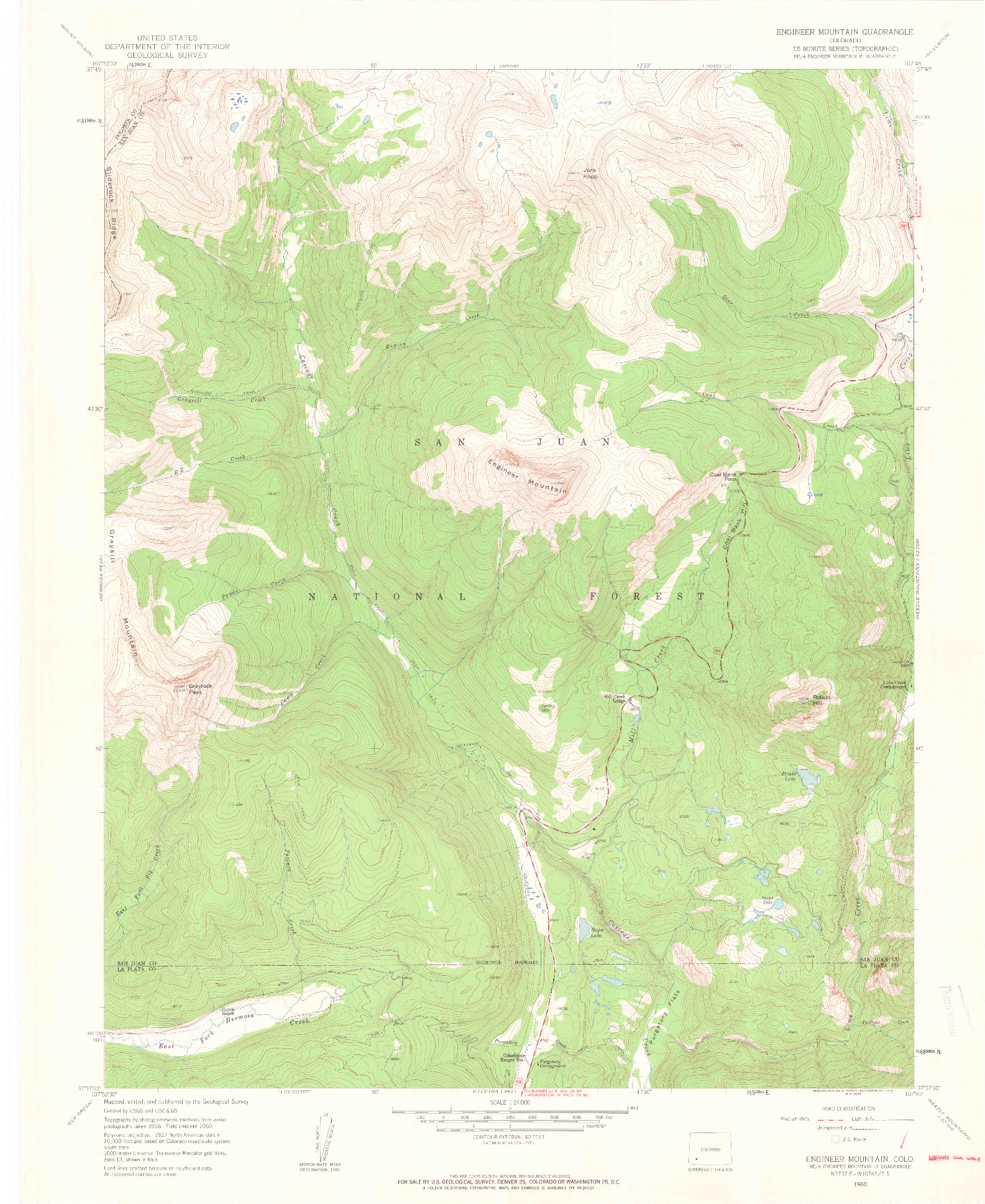 USGS 1:24000-SCALE QUADRANGLE FOR ENGINEER MOUNTAIN, CO 1960