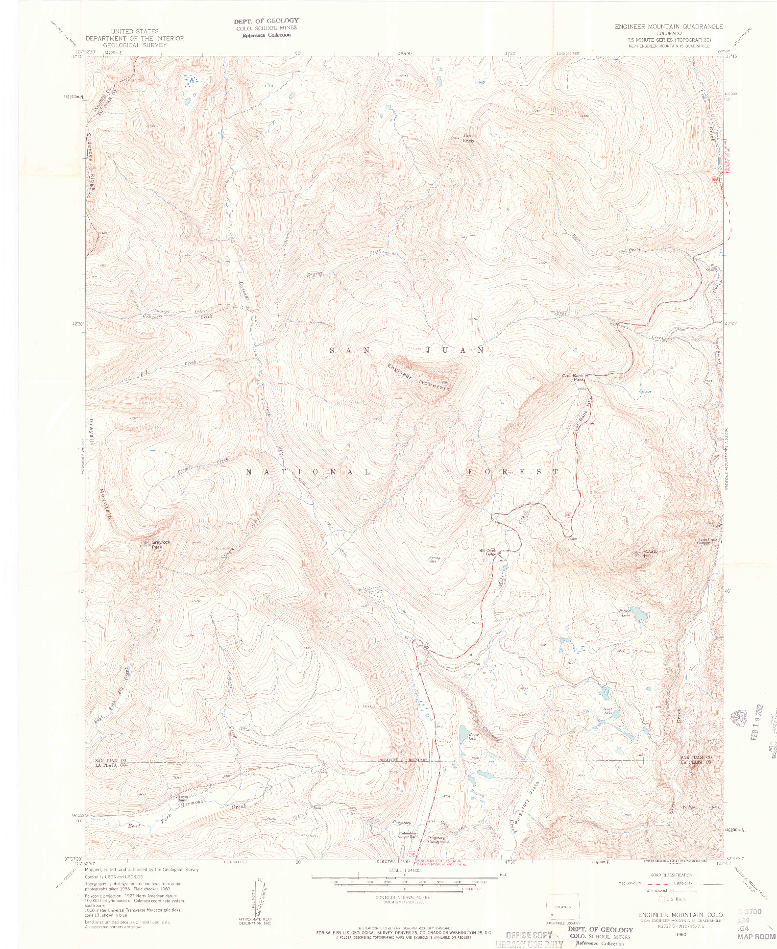 USGS 1:24000-SCALE QUADRANGLE FOR ENGINEER MOUNTAIN, CO 1960