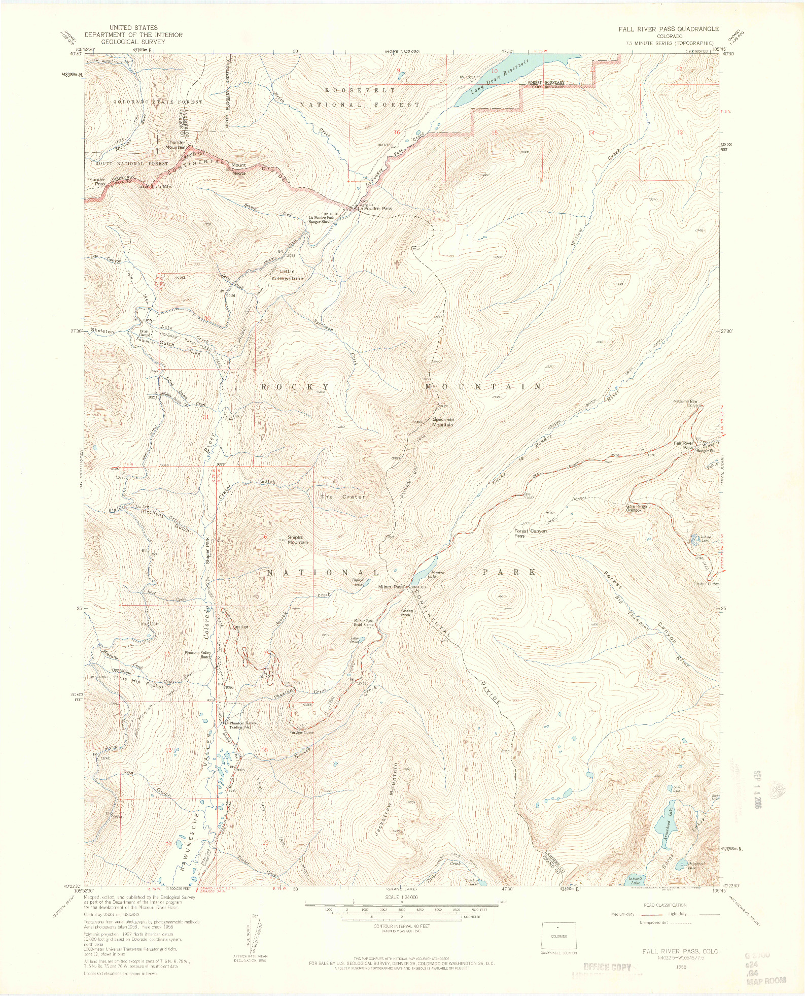 USGS 1:24000-SCALE QUADRANGLE FOR FALL RIVER PASS, CO 1958