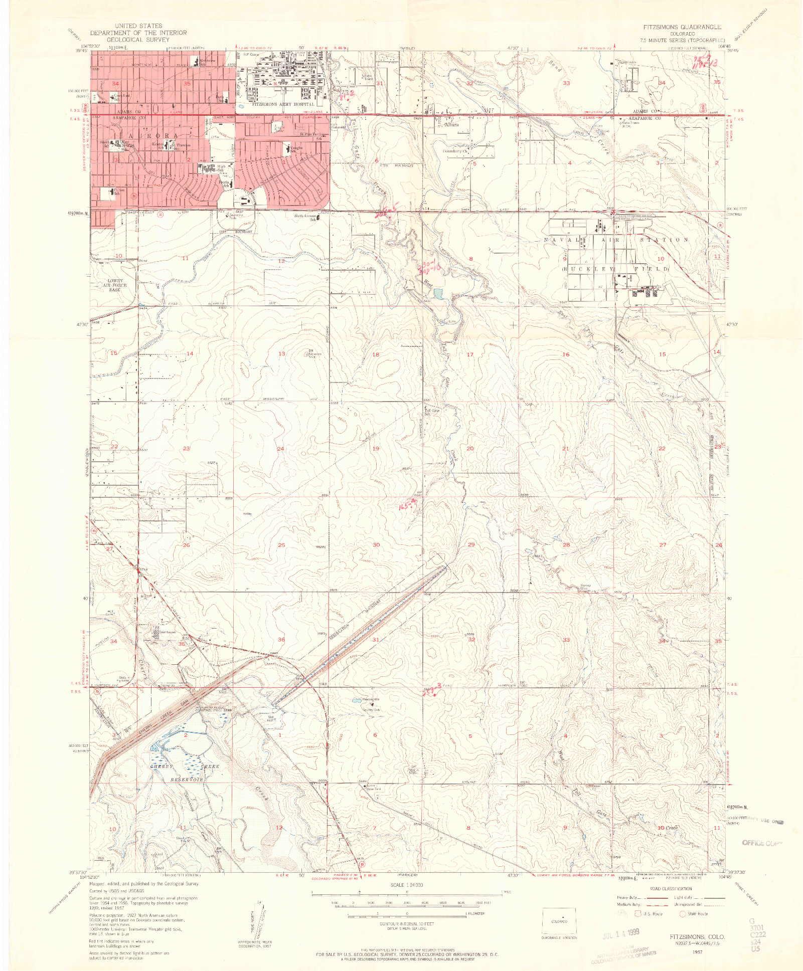 USGS 1:24000-SCALE QUADRANGLE FOR FITZSIMONS, CO 1957