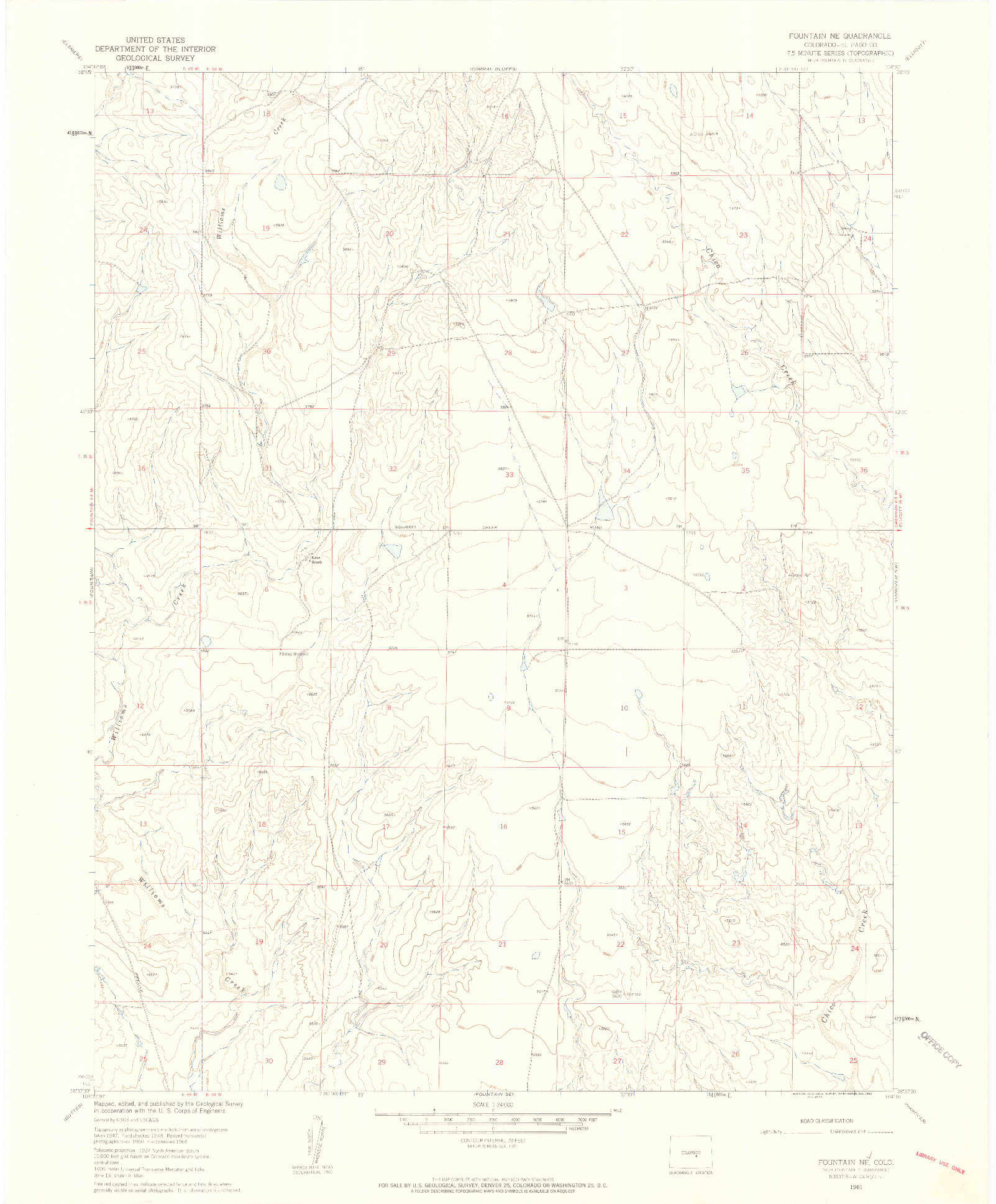 USGS 1:24000-SCALE QUADRANGLE FOR FOUNTAIN NE, CO 1961