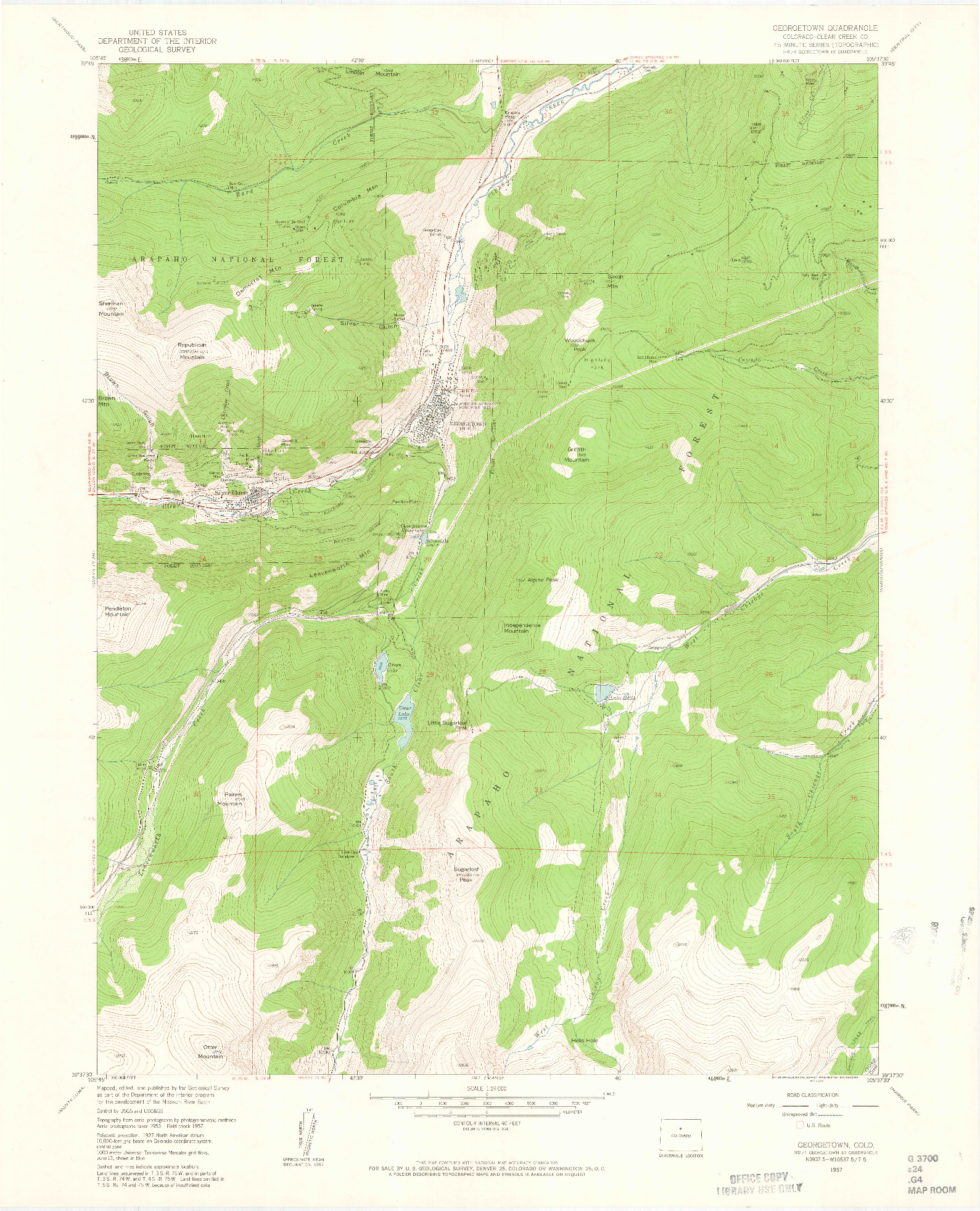 USGS 1:24000-SCALE QUADRANGLE FOR GEORGETOWN, CO 1957