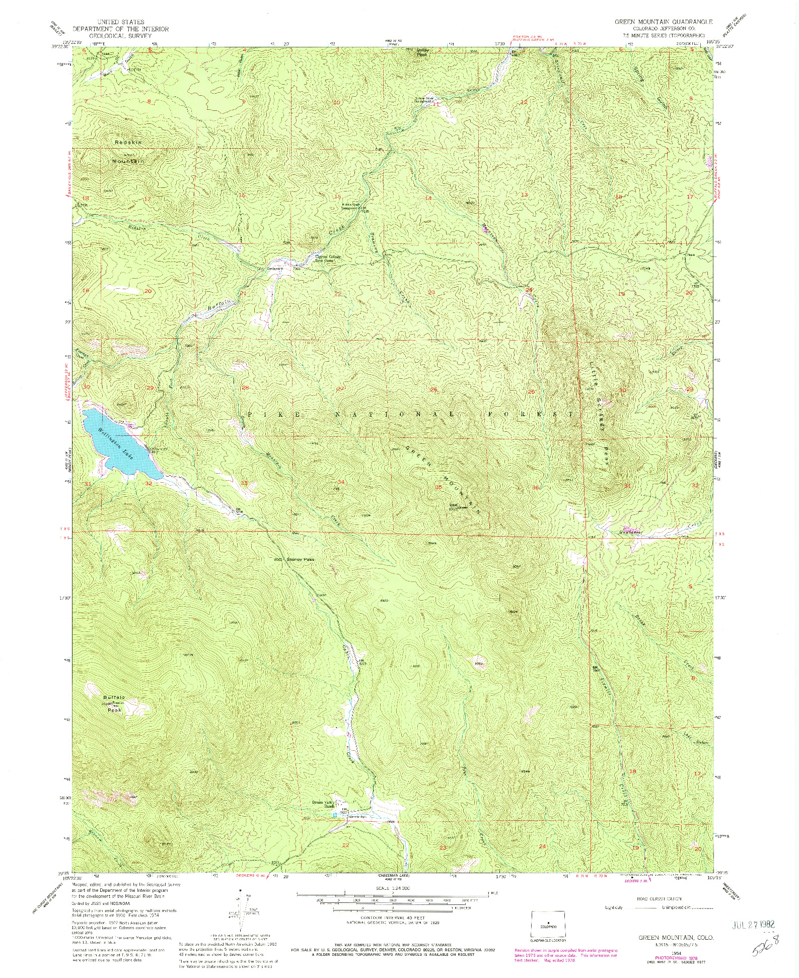 USGS 1:24000-SCALE QUADRANGLE FOR GREEN MOUNTAIN, CO 1954