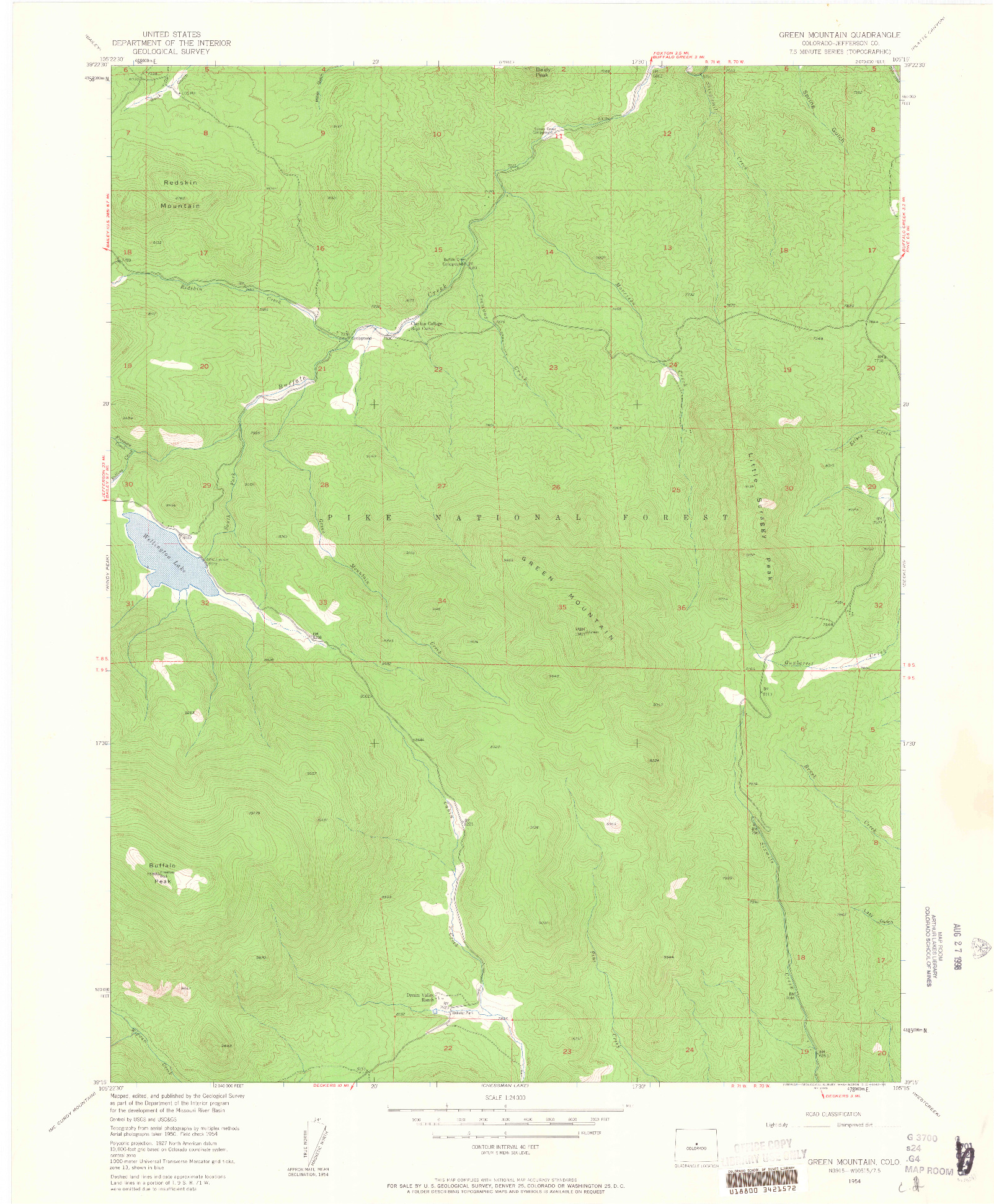 USGS 1:24000-SCALE QUADRANGLE FOR GREEN MOUNTAIN, CO 1954