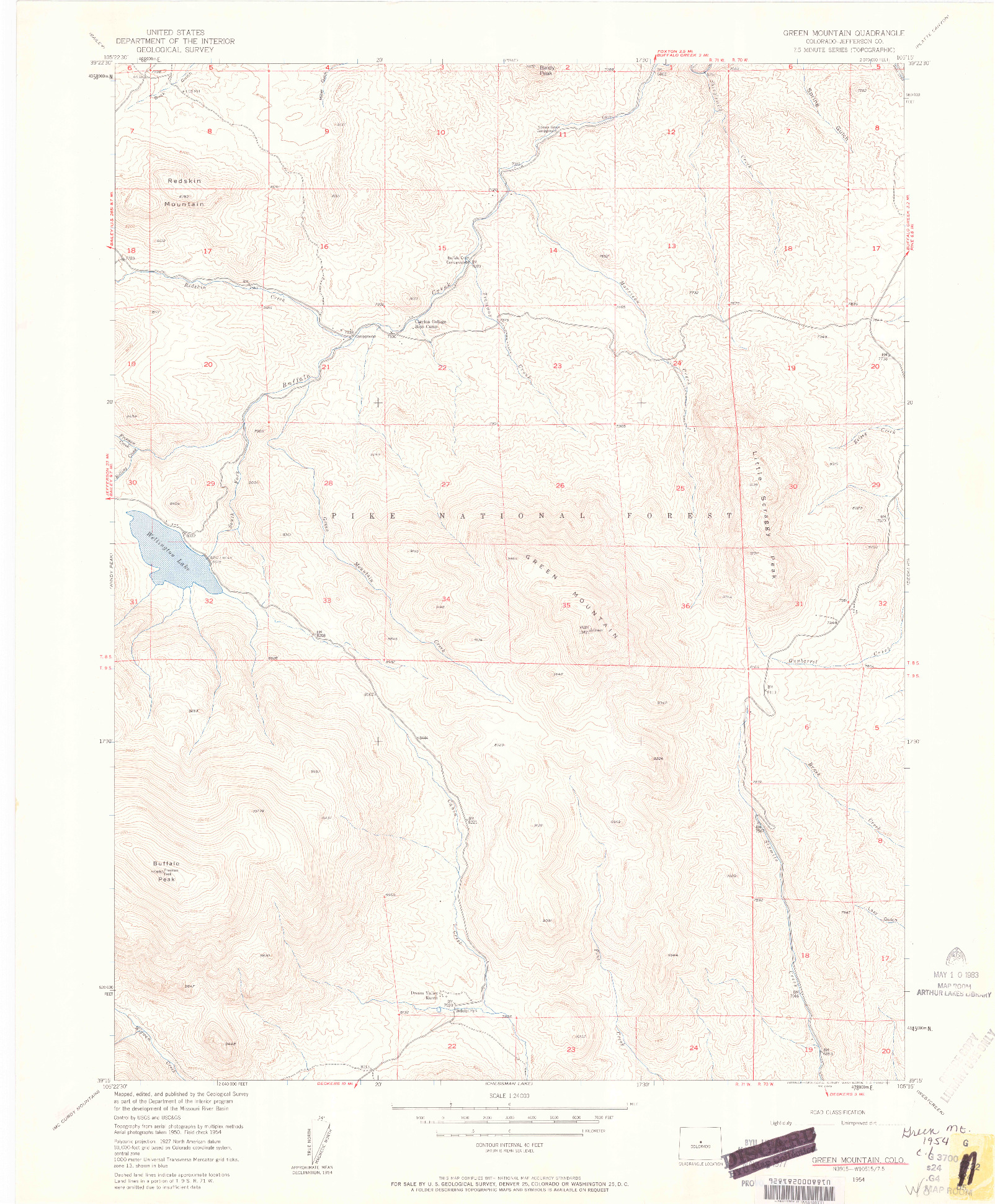 USGS 1:24000-SCALE QUADRANGLE FOR GREEN MOUNTAIN, CO 1954